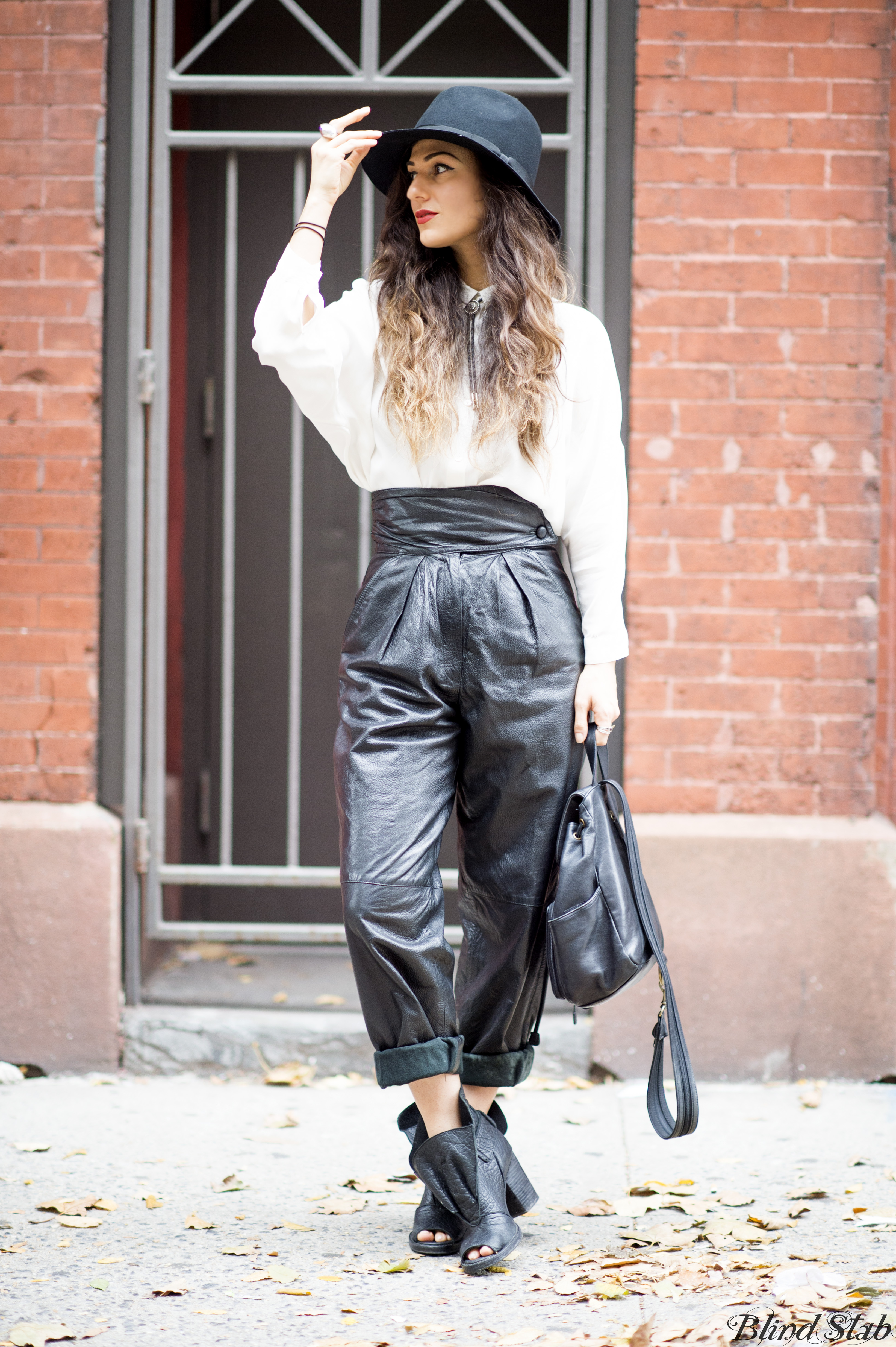 Leather-Pants-Fedora-Ombre-Hair