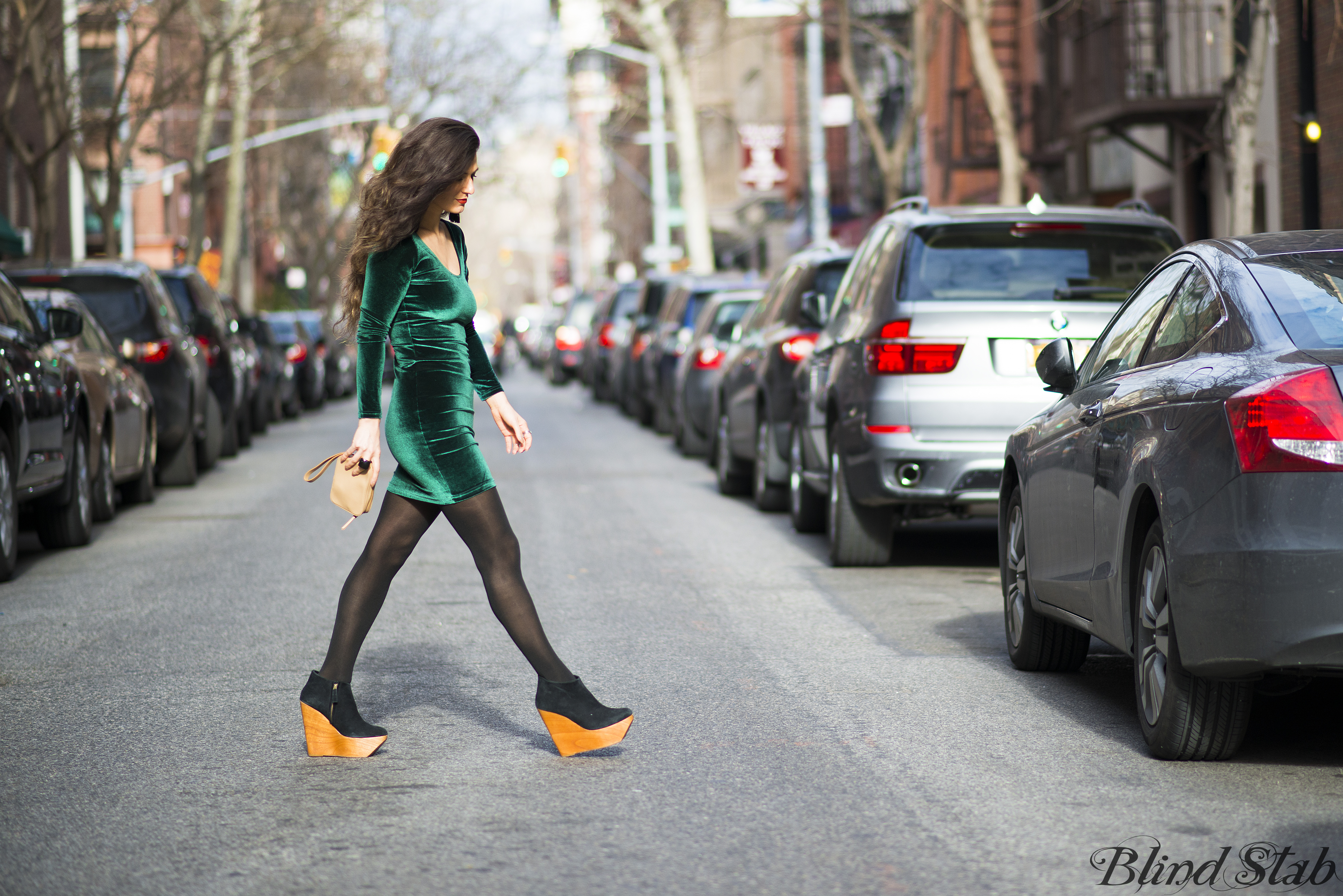 Green-Velvet-Dress-Wood-Platform-Wedges