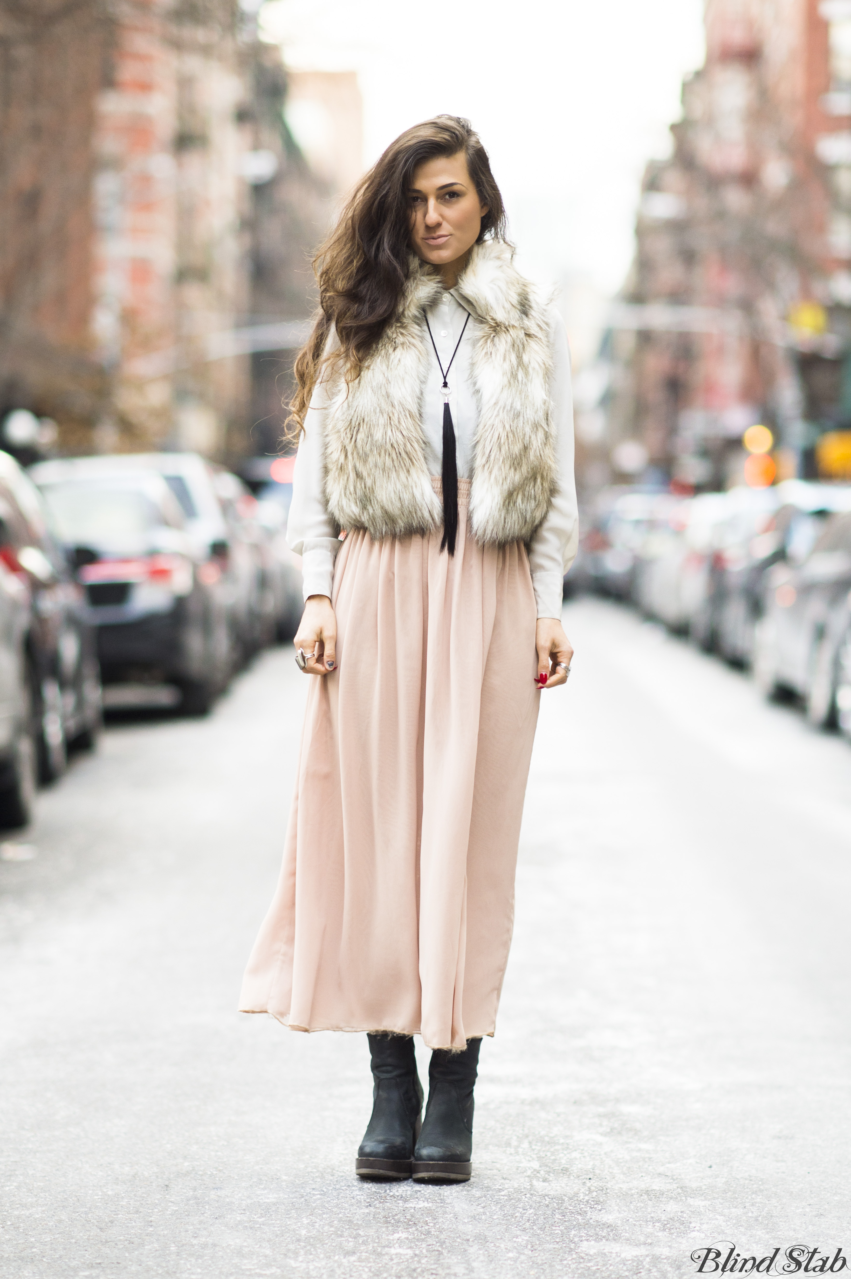 New-York-Street-Style-Faux-Fur-Vest-Maxi-Skirt