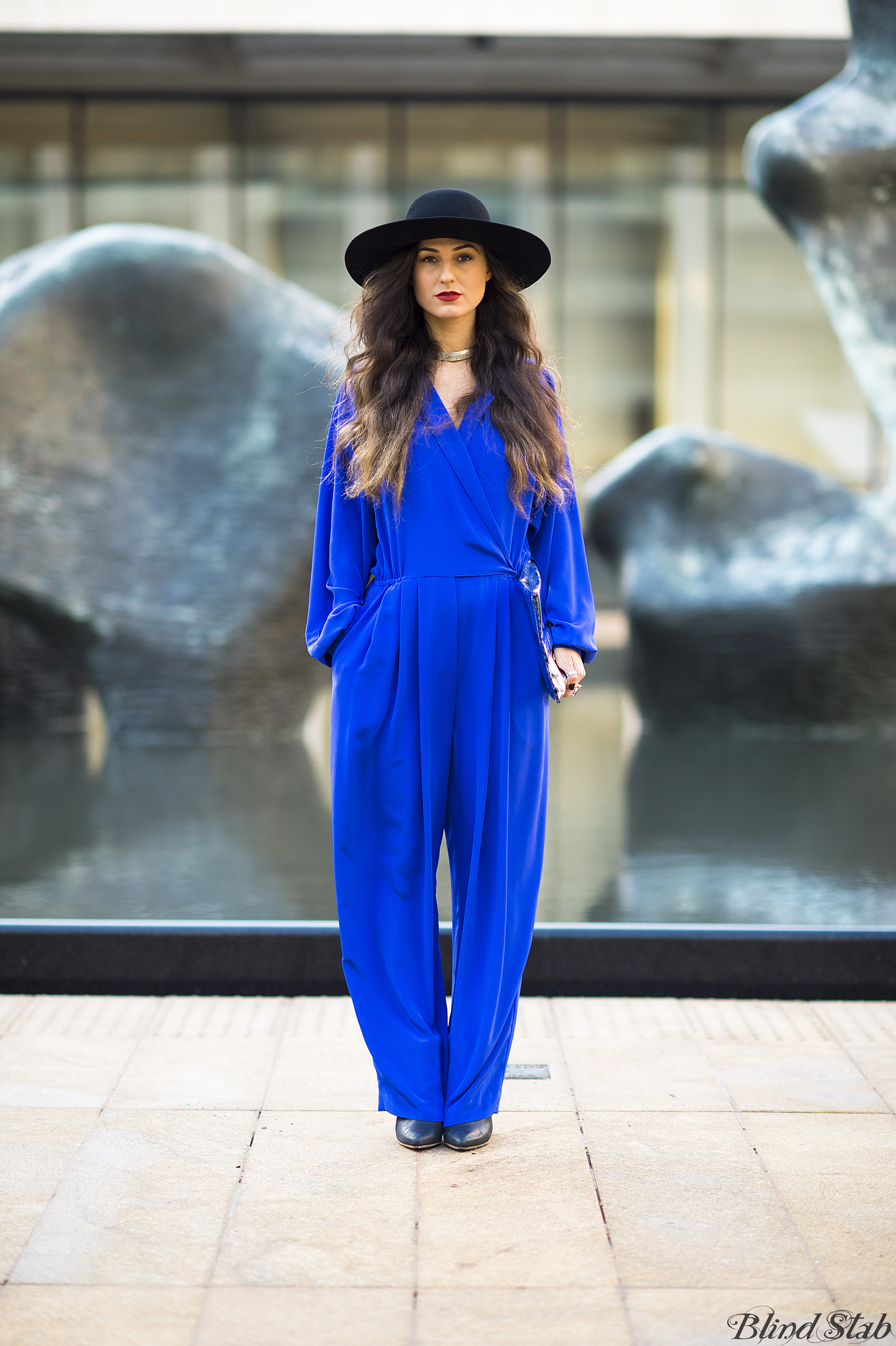 Blue-Jumpsuit-Wide-Brim-Hat-NYC-Street-Style