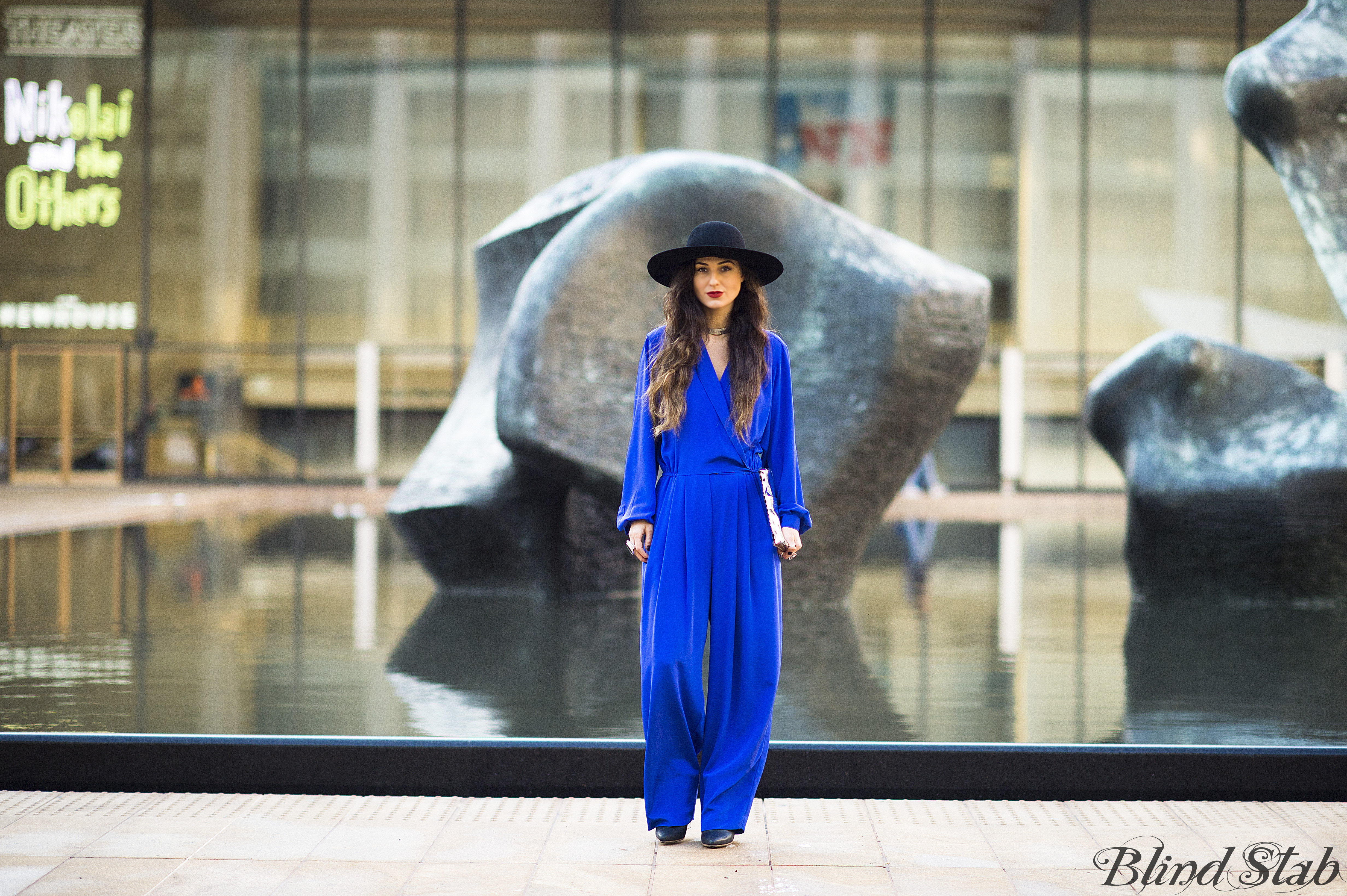 Blue-Jumpsuit-Wide-Brim-Hat-NYC-Street-Style