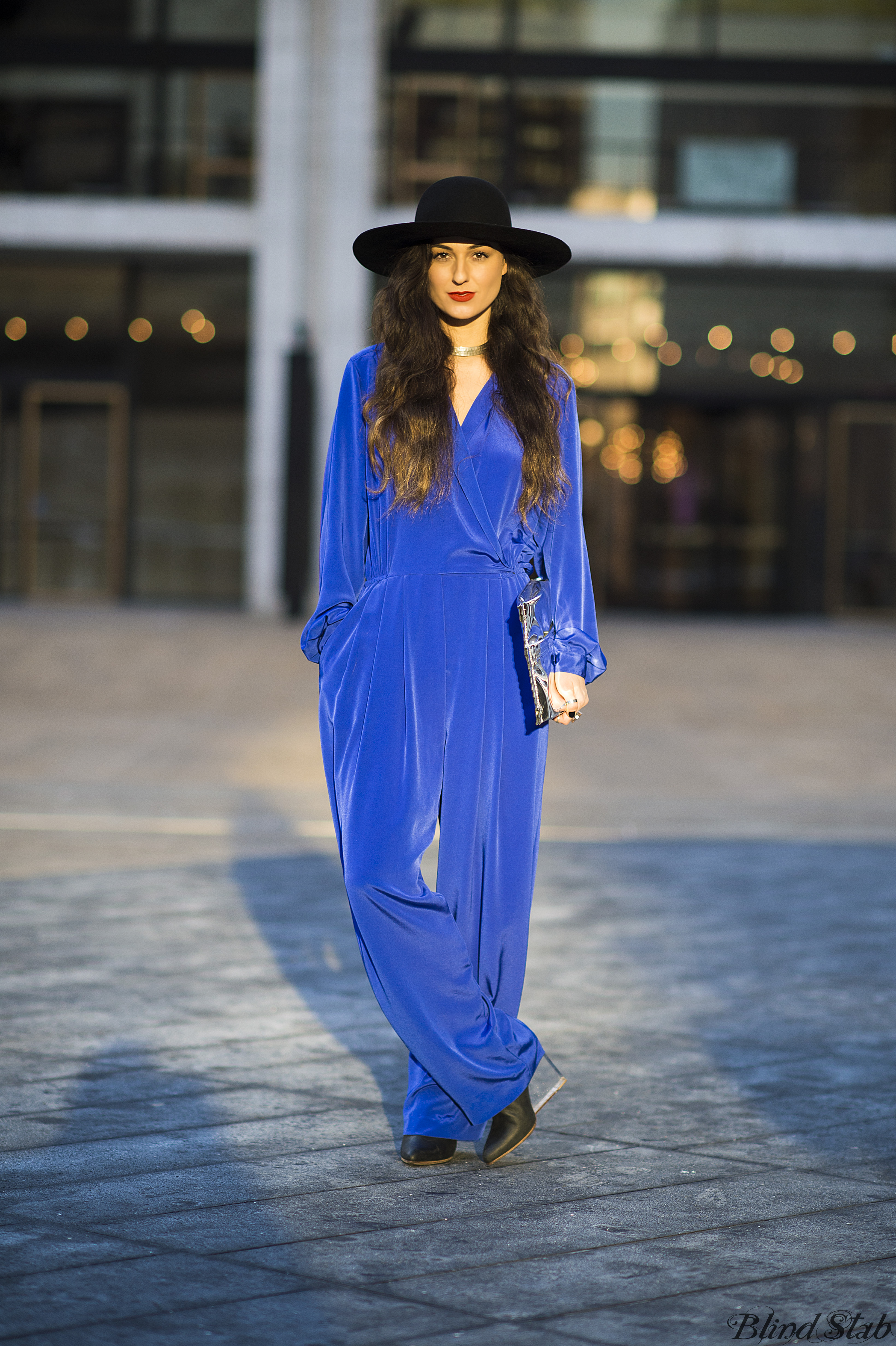 Blue-Jumpsuit-Wide-Brim-Hat-NYC-Street-Style