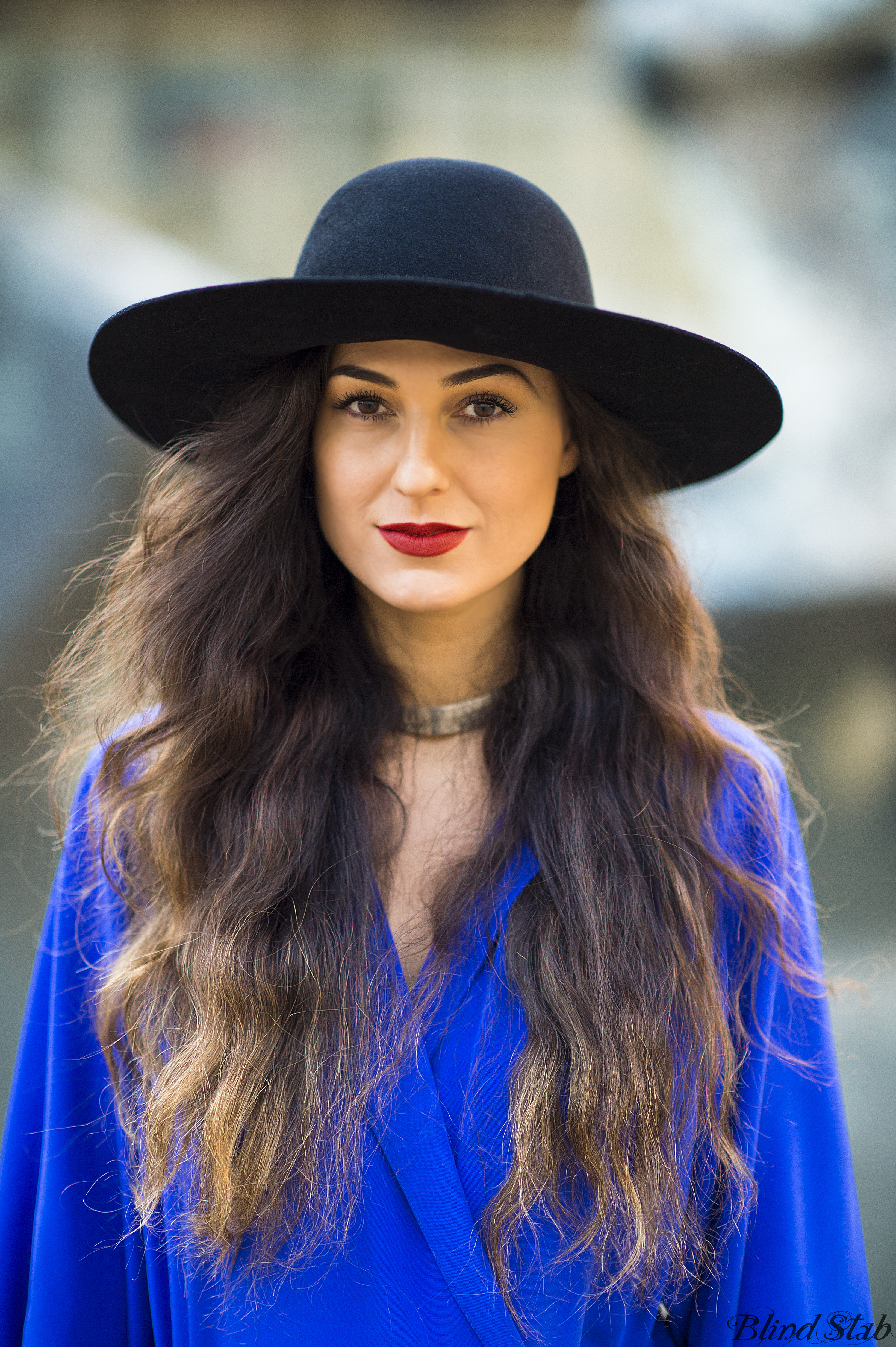 Blue-Jumpsuit-Wide-Brim-Hat-LLMAC-Chili-Lipstick