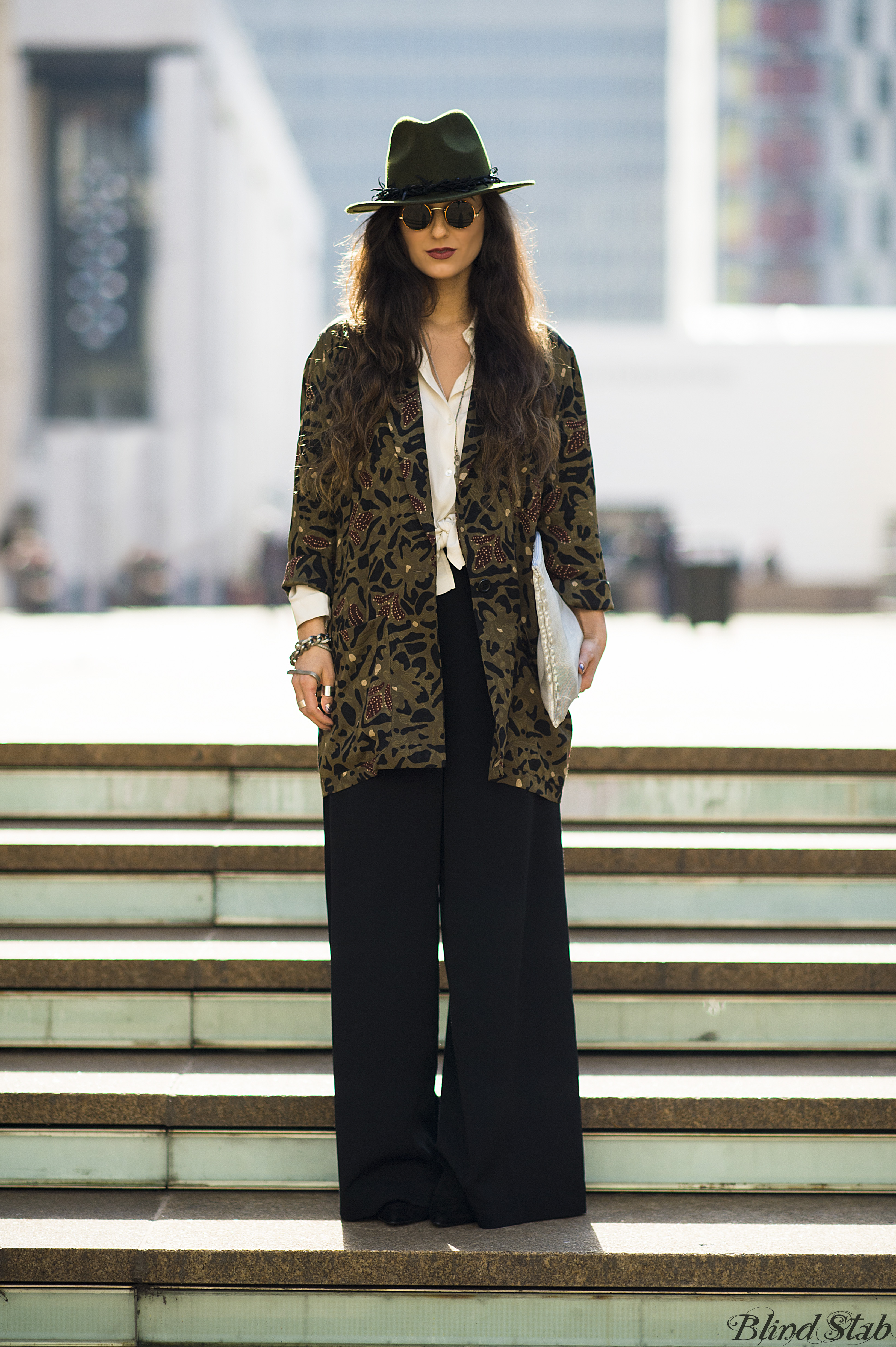 Fedora-Blazer-Wide-Leg-Pants-Wrist-Tattoo