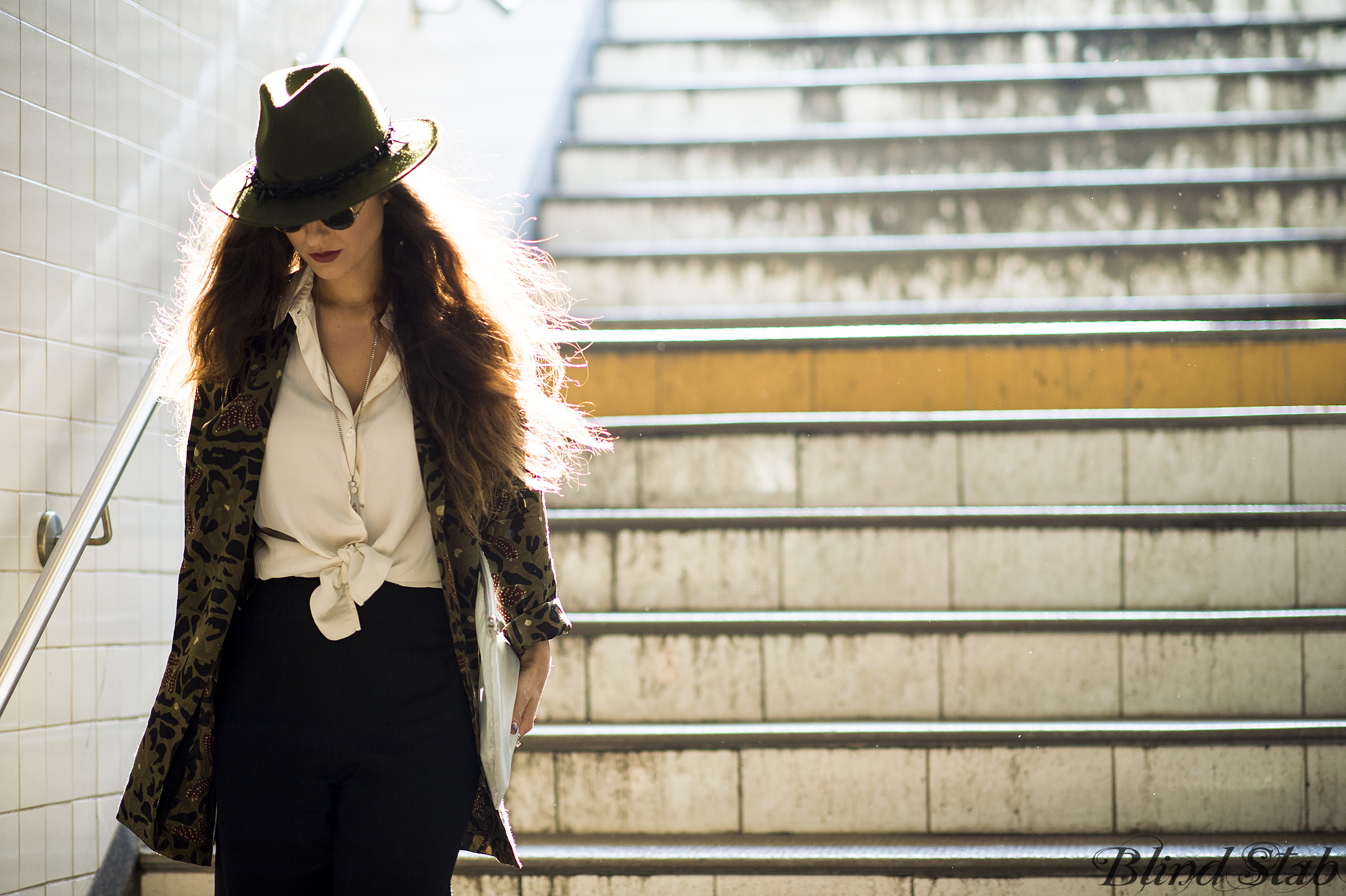 Fedora-Blazer-Wide-Leg-Pants-Wrist-Tattoo