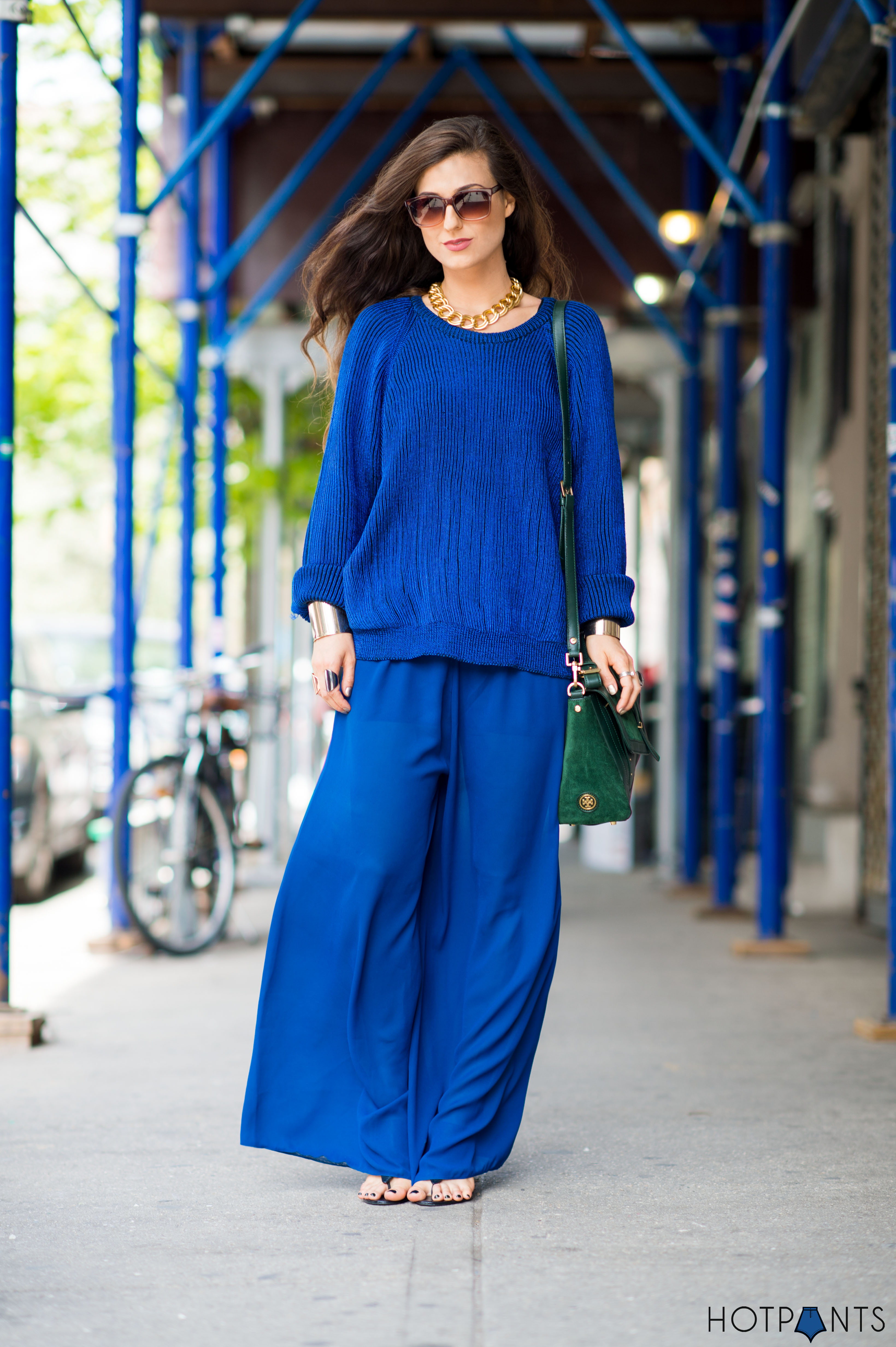 Gold Cuffs Vintage Blue Sweater Maxi Pants