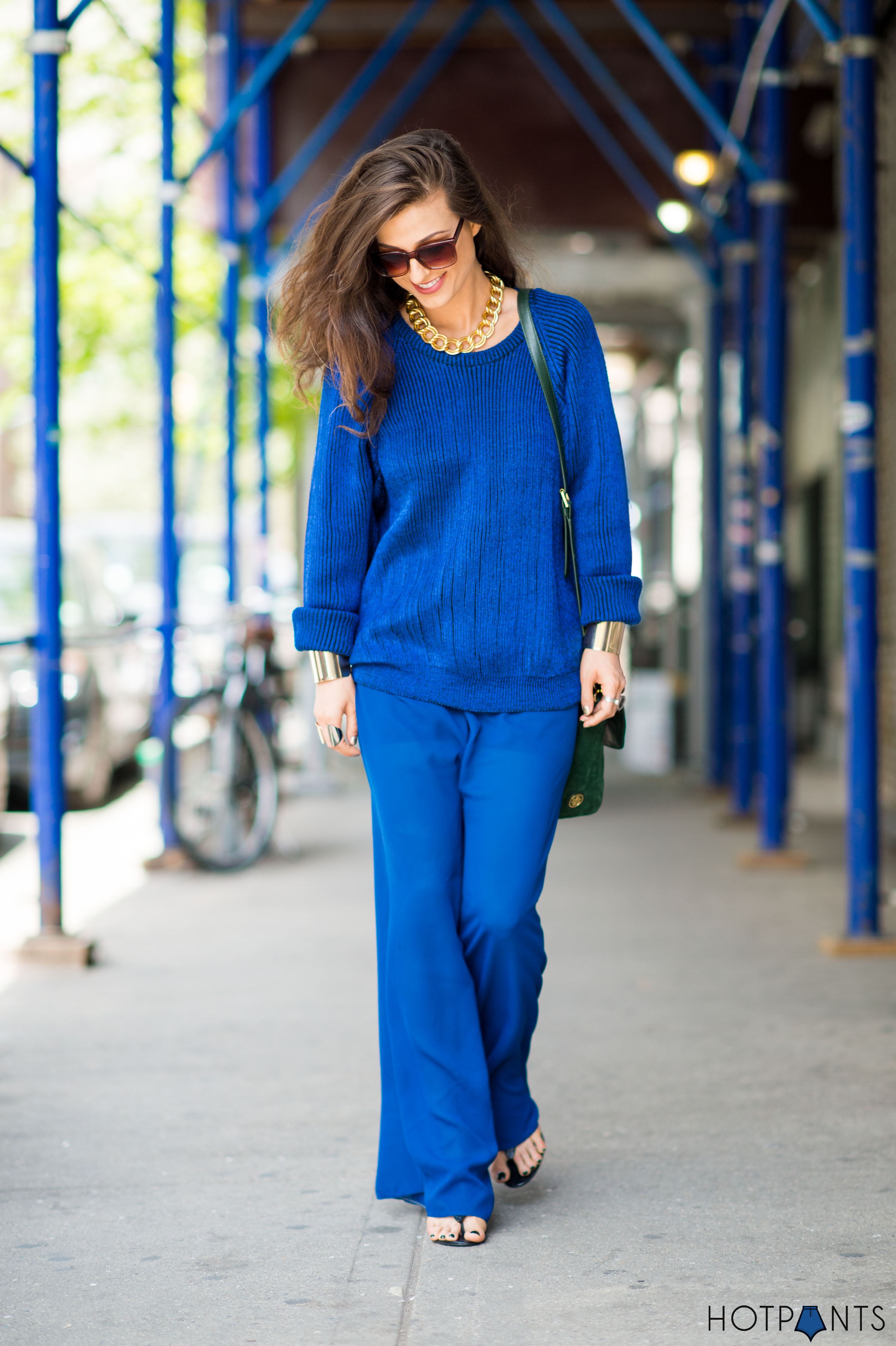 Gold Cuffs Vintage Blue Sweater Maxi Pants 