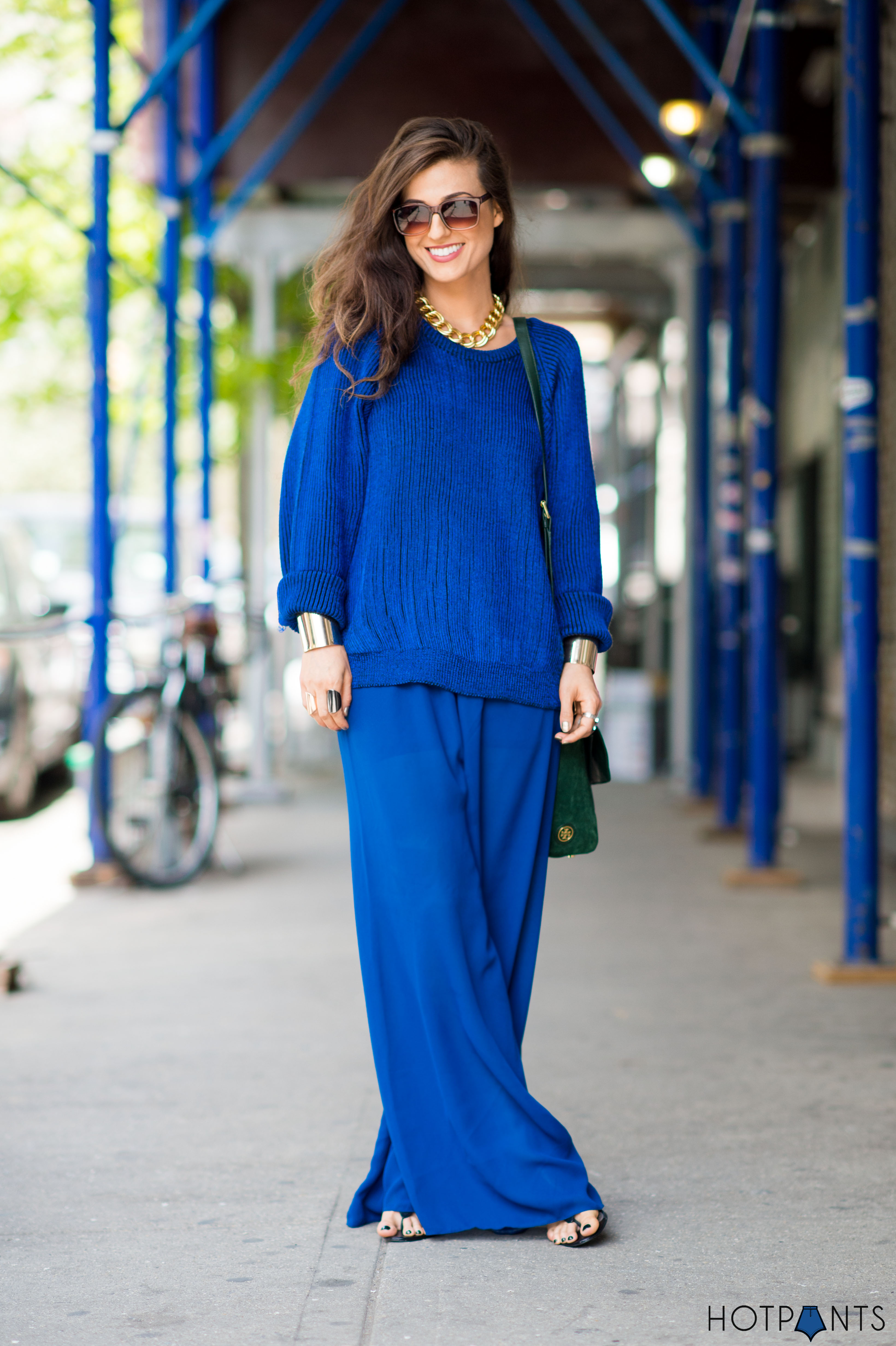 Gold Cuffs Vintage Blue Sweater Maxi Pants 