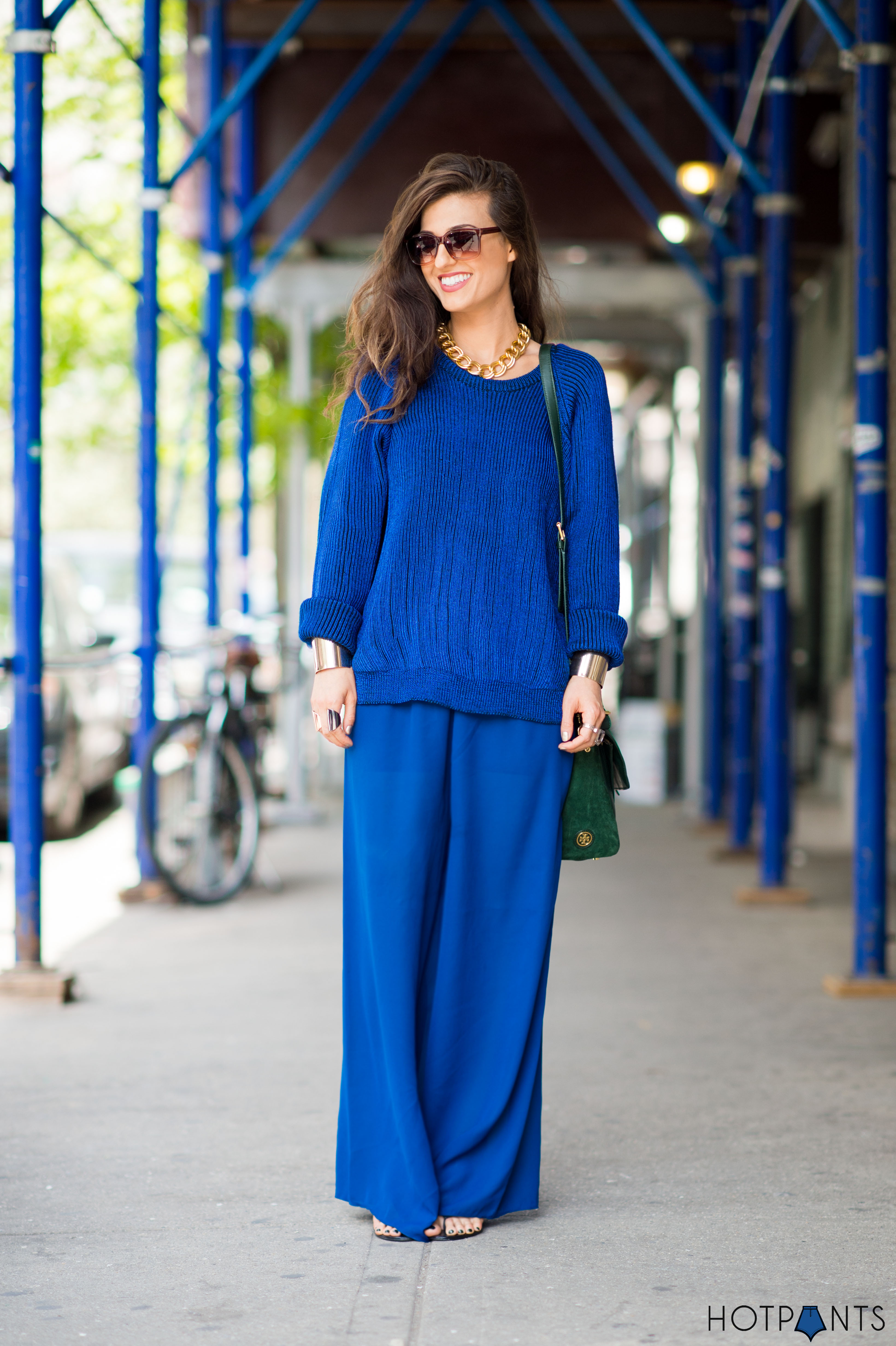 Gold Cuffs Vintage Blue Sweater Maxi Pants 