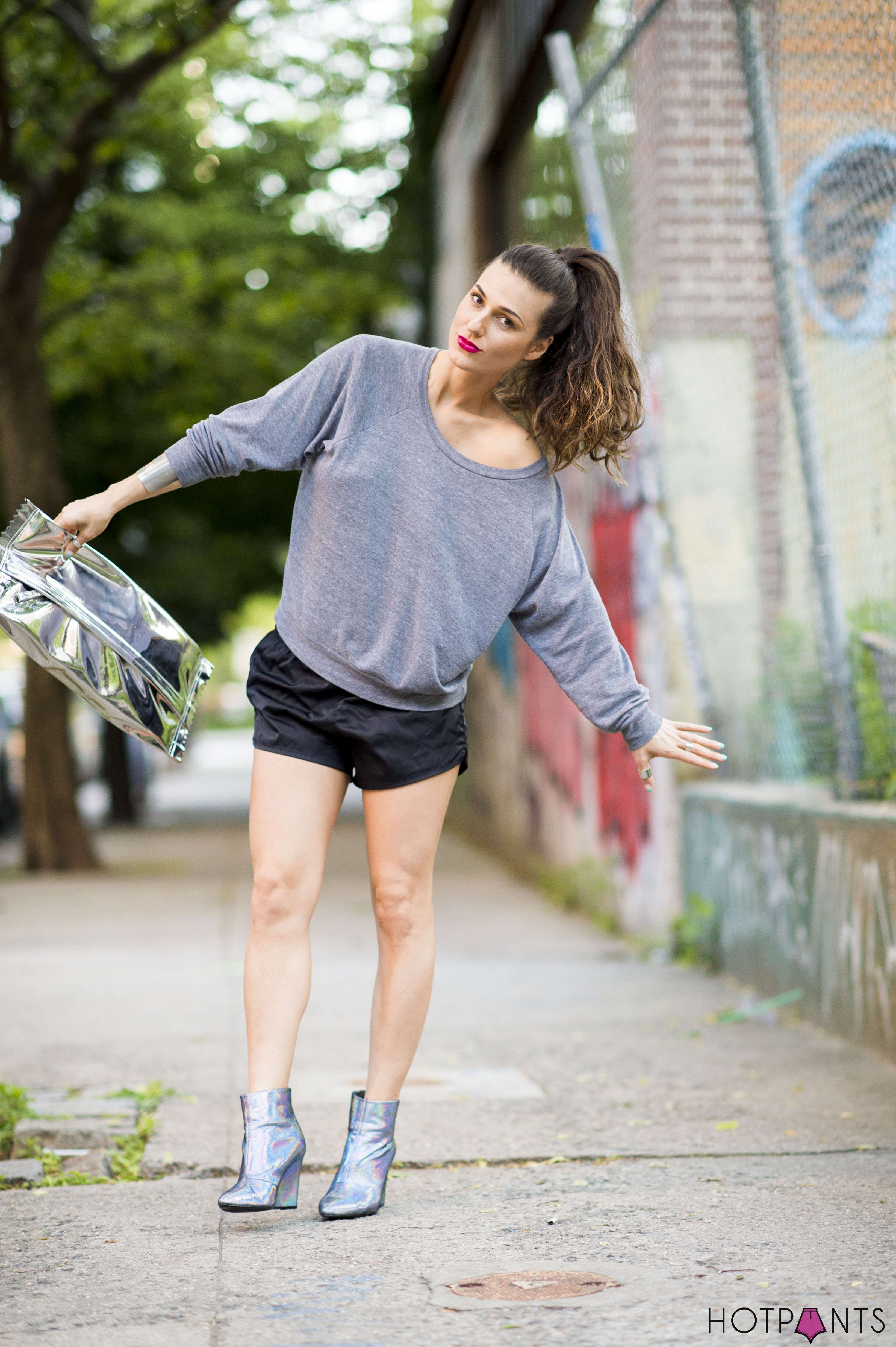 American Apparel Shorts Rainbow Heels Legs Bright Lipstick Streetstyle NYC