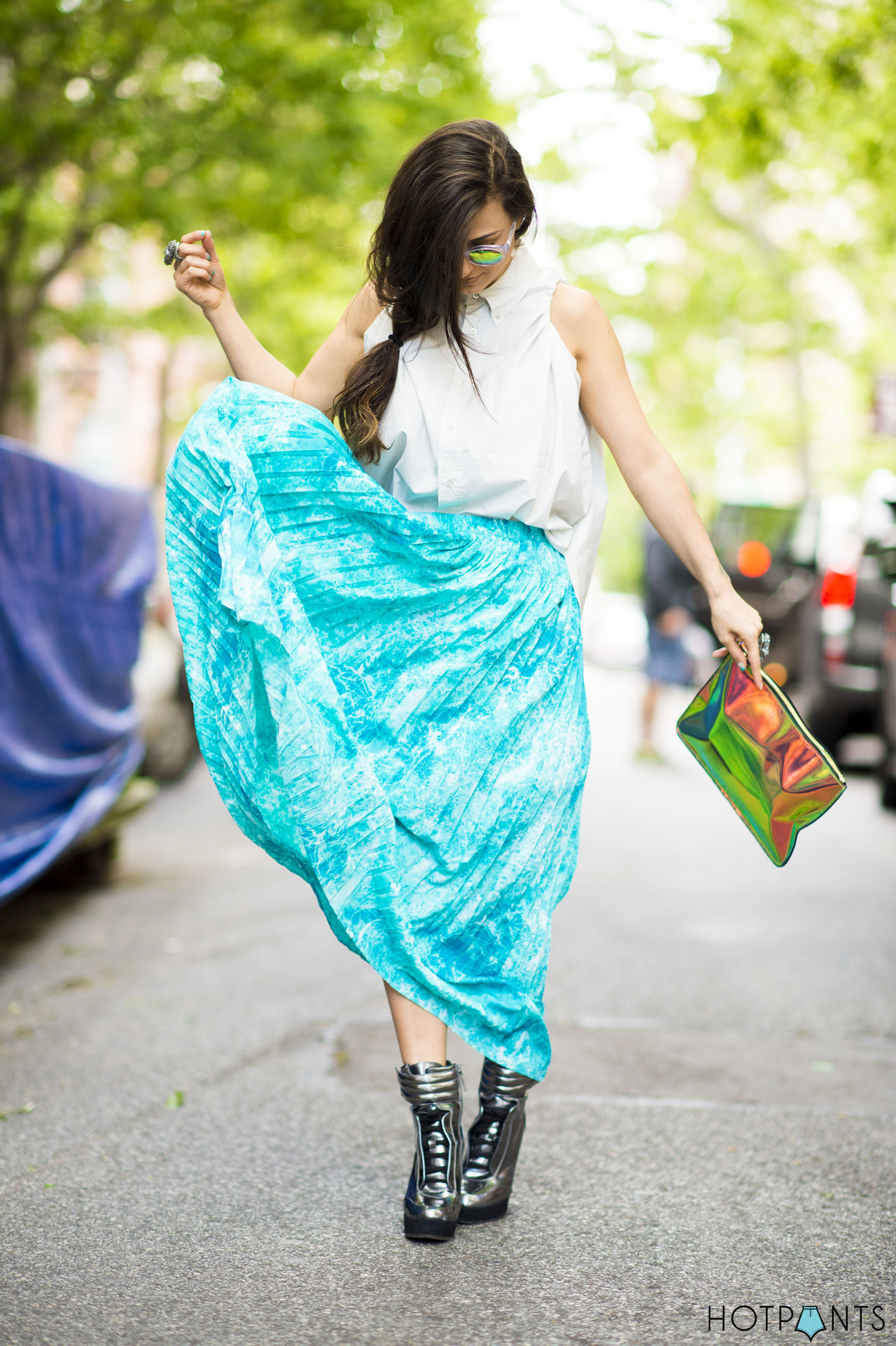 Teal Turquoise Tie Dye Maxi Skirt Spring NYC Streetstyle