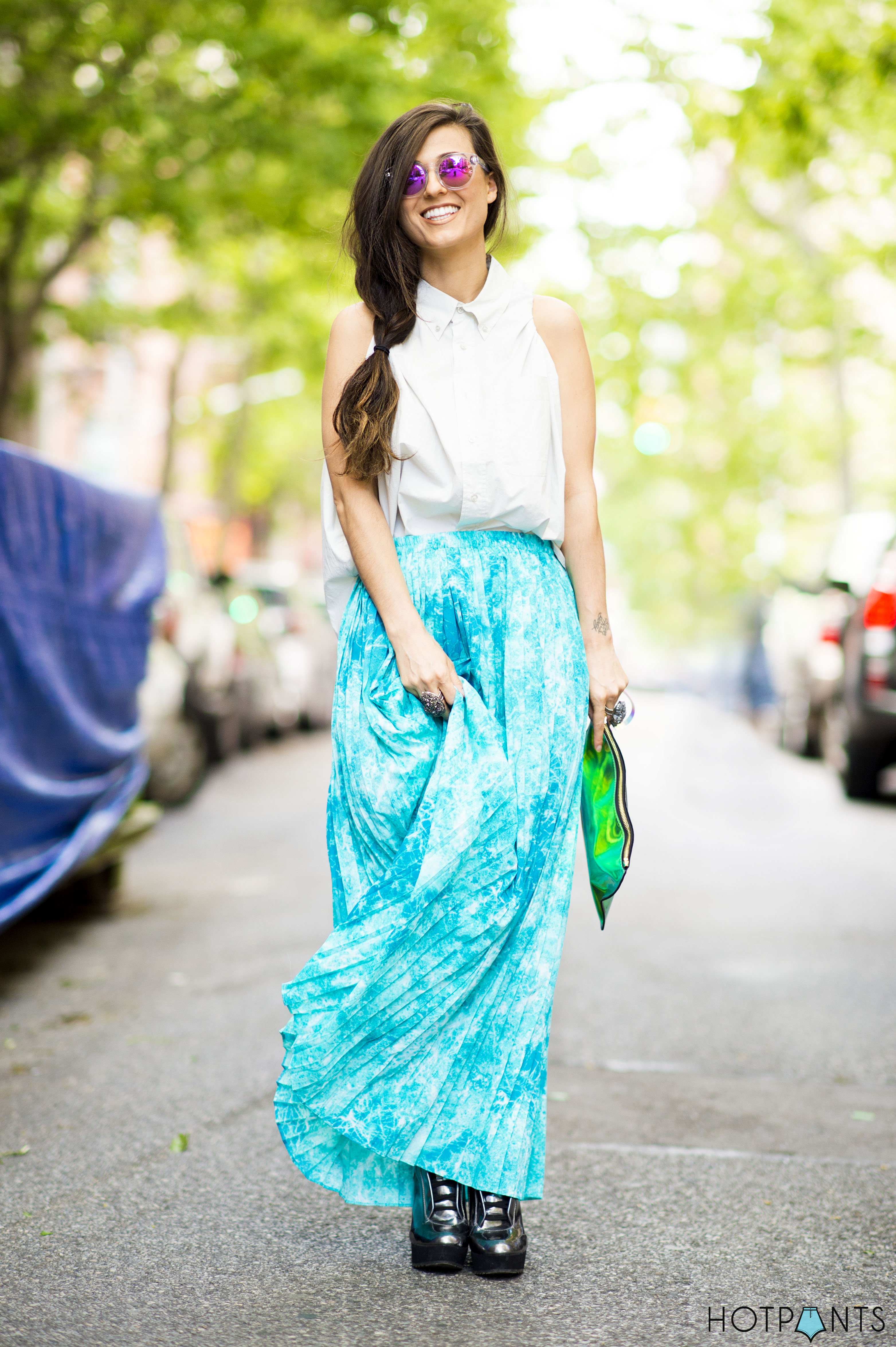 Teal Turquoise Tie Dye Maxi Skirt Spring NYC Streetstyle