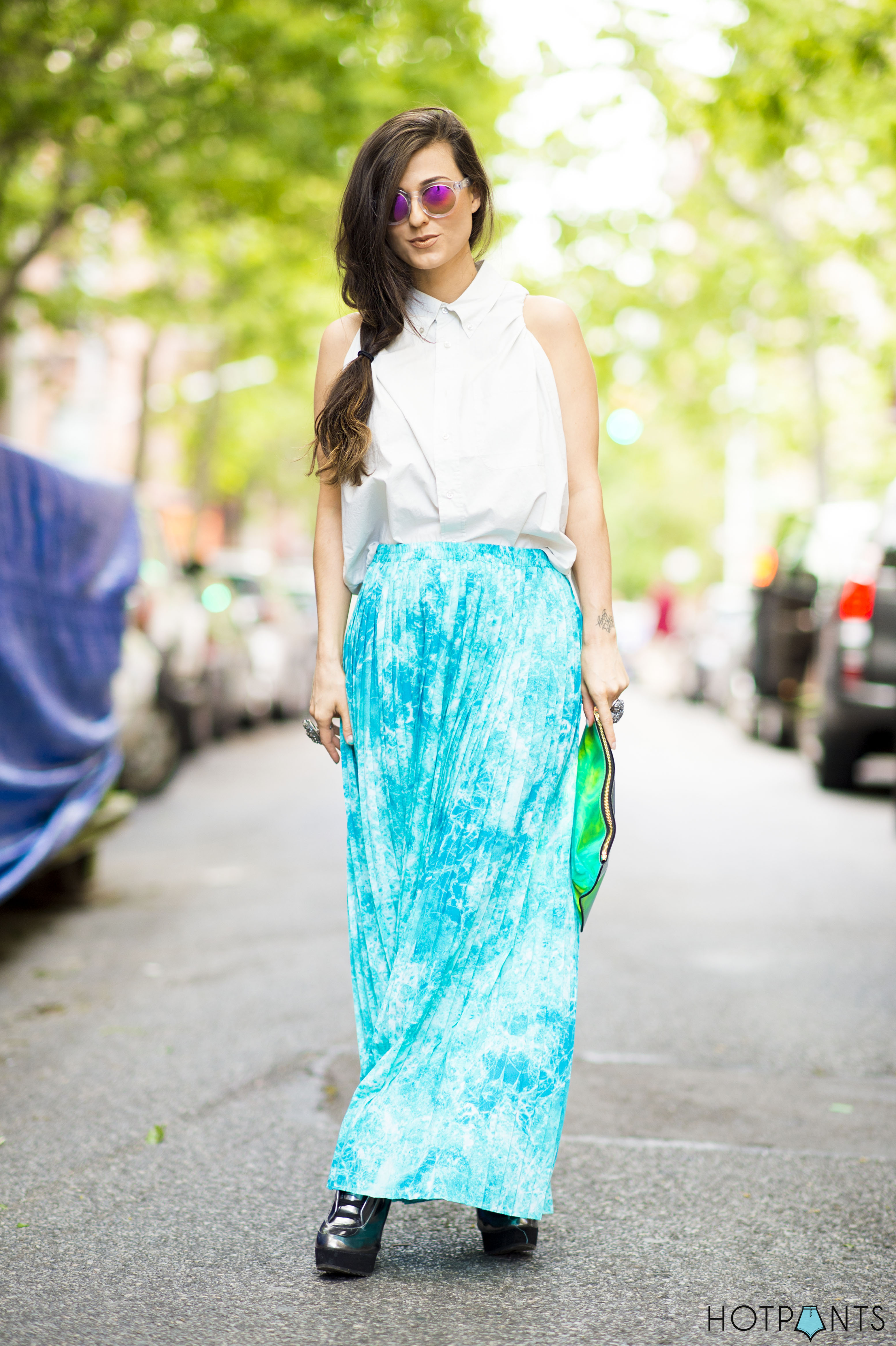 Teal Turquoise Tie Dye Maxi Skirt Spring NYC Streetstyle