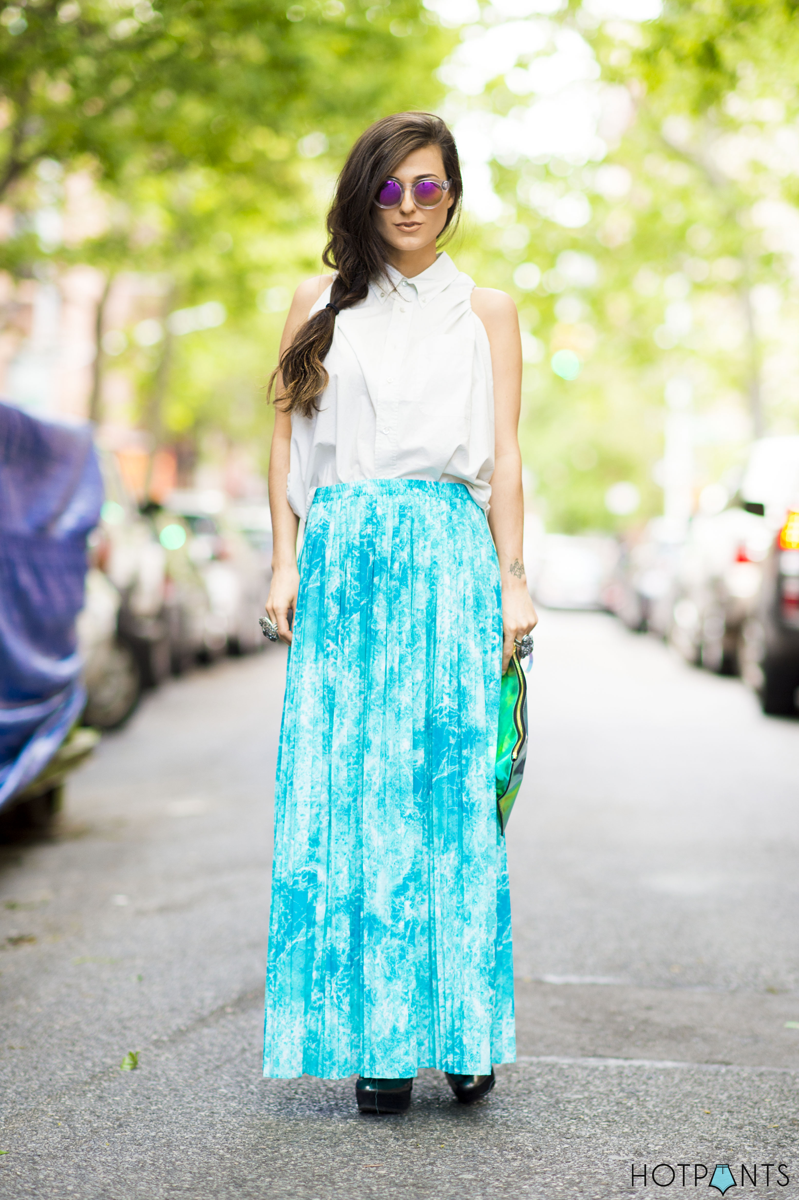 Teal Turquoise Tie Dye Maxi Skirt Spring NYC Streetstyle