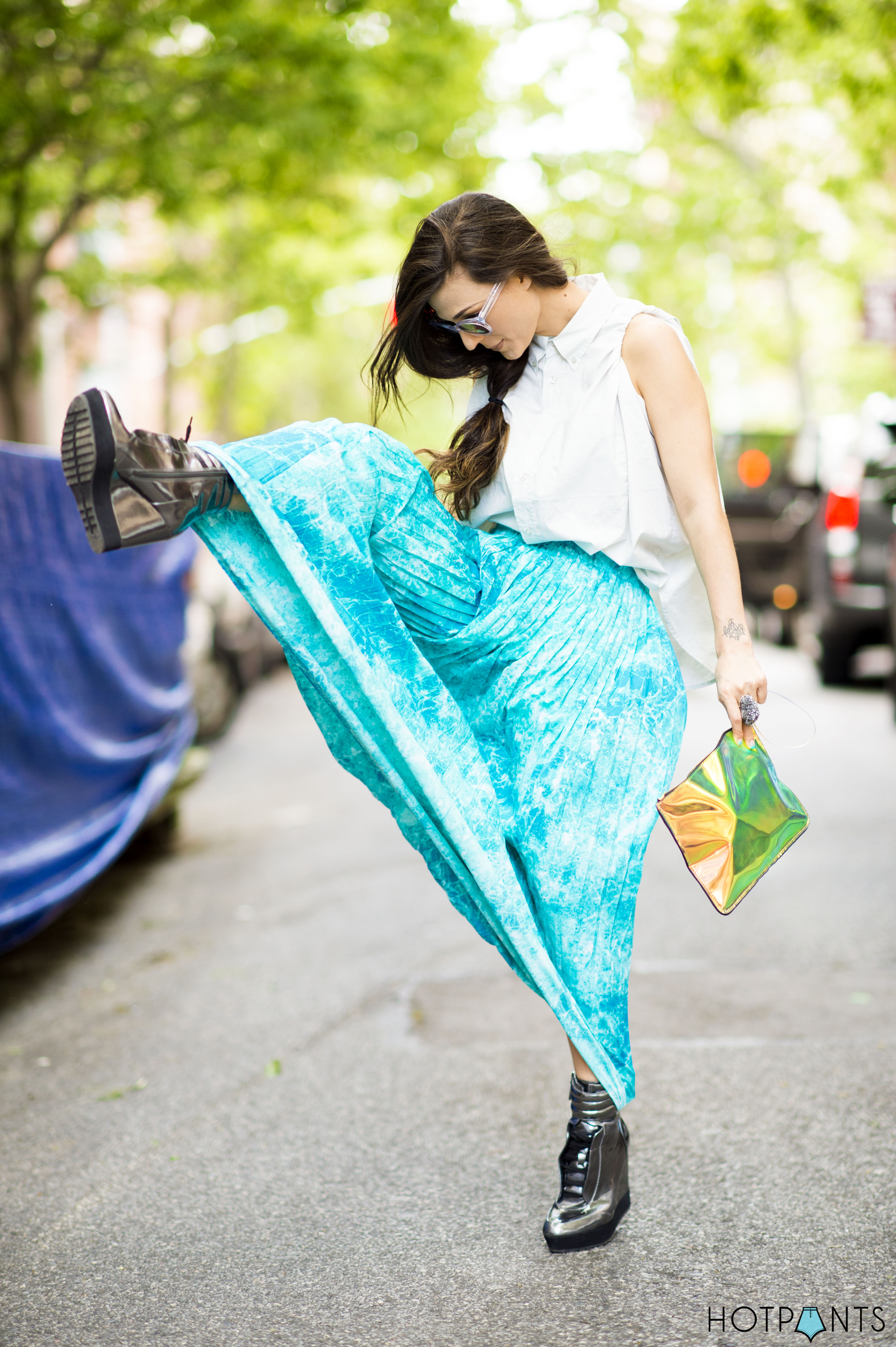 Teal Turquoise Tie Dye Maxi Skirt Spring NYC Streetstyle