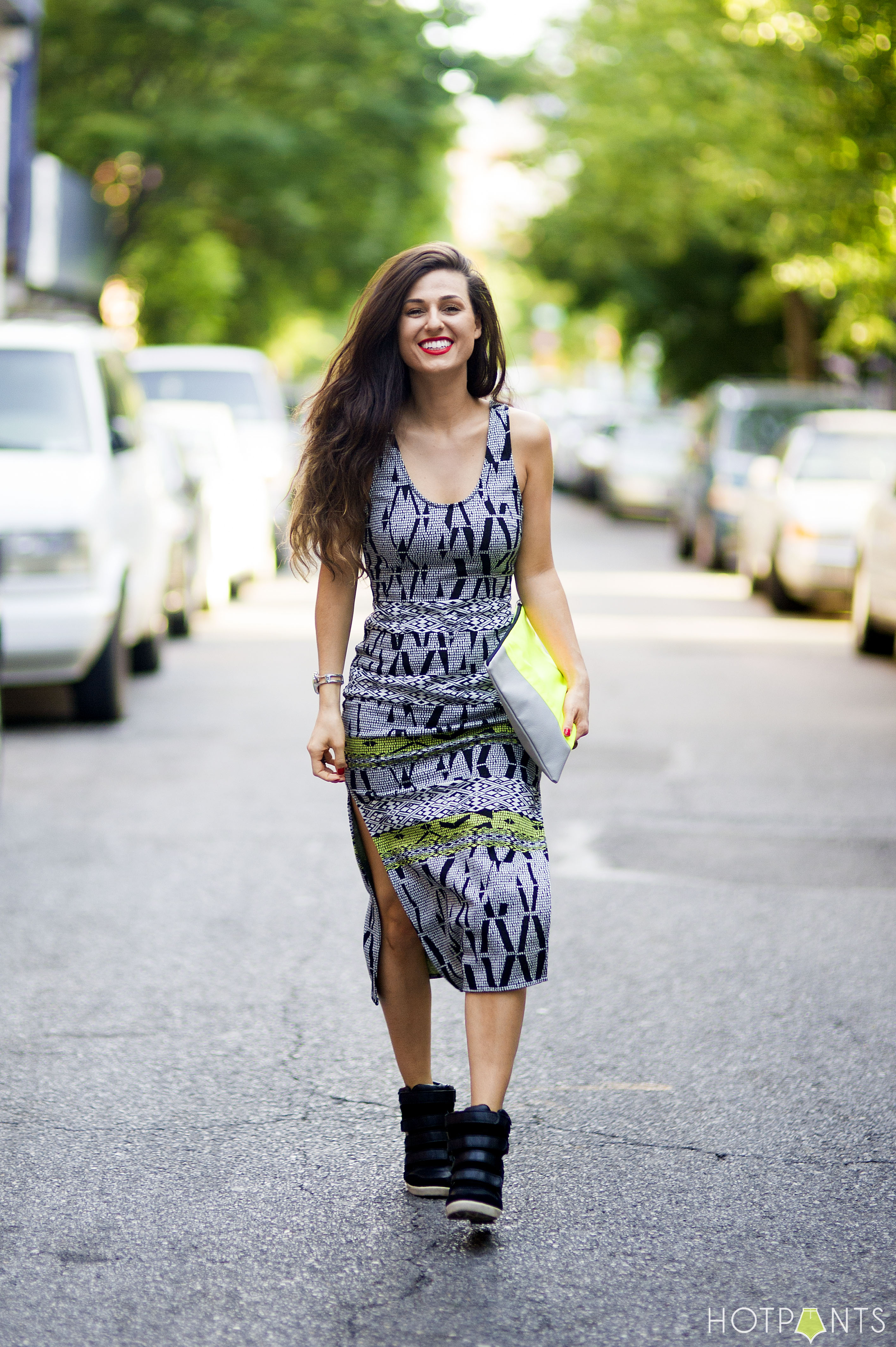 Tribal Pattern Body Conscious Curvy Dress Long Hair Blogger 