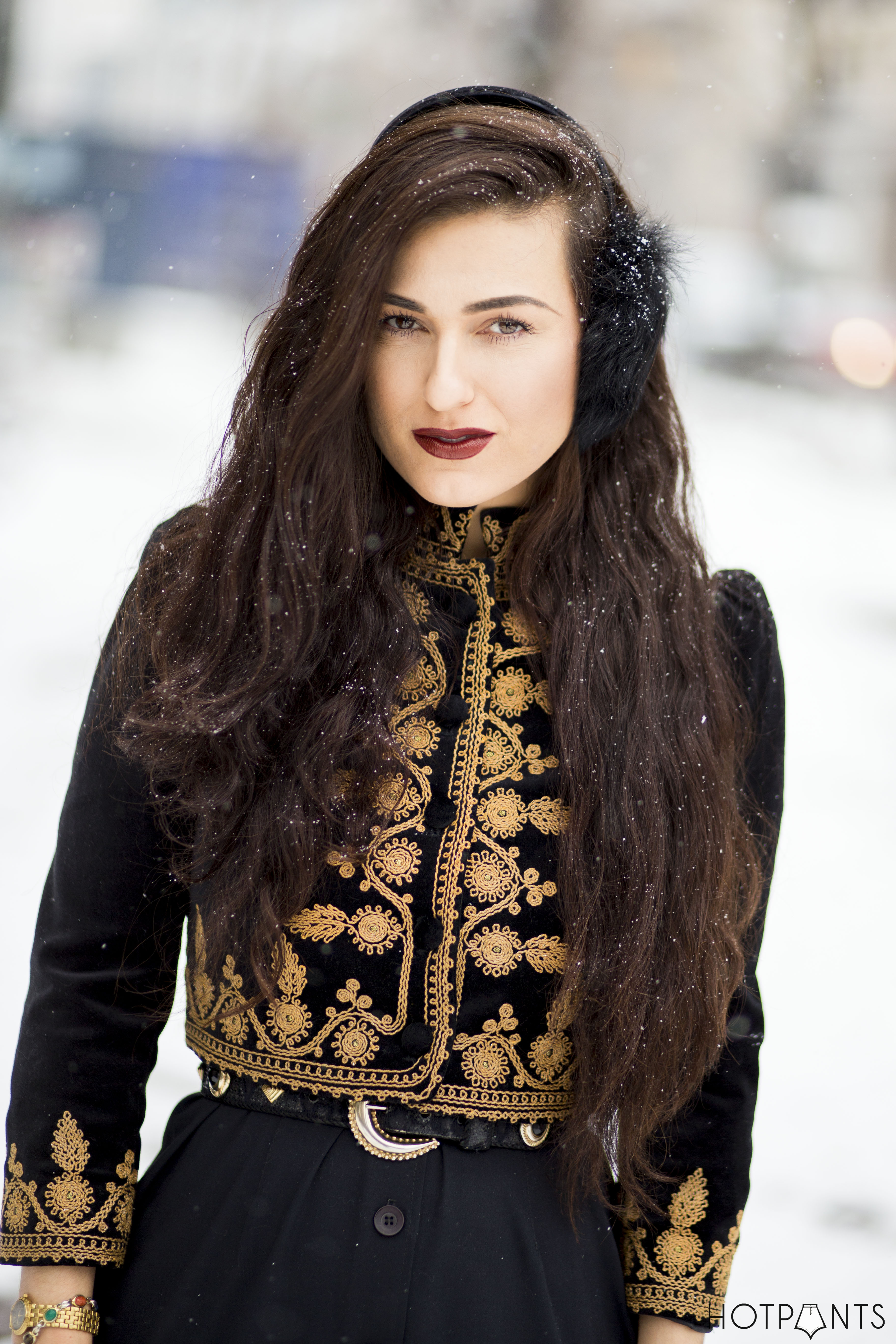 Asymmetrical Dress New York Winter Snow Outfit Dark Lipstick