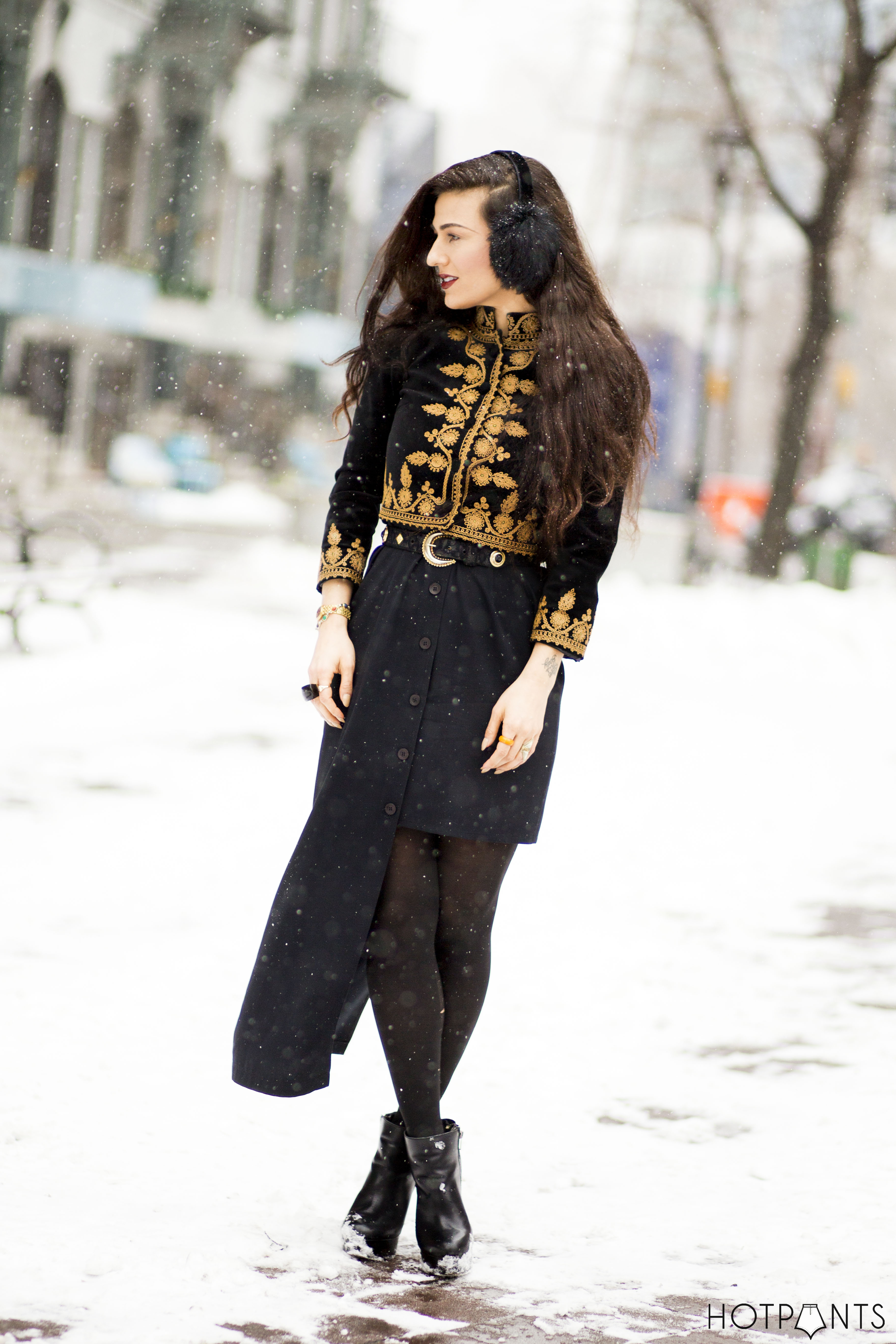 Asymmetrical Dress New York Winter Snow Outfit Dark Lipstick