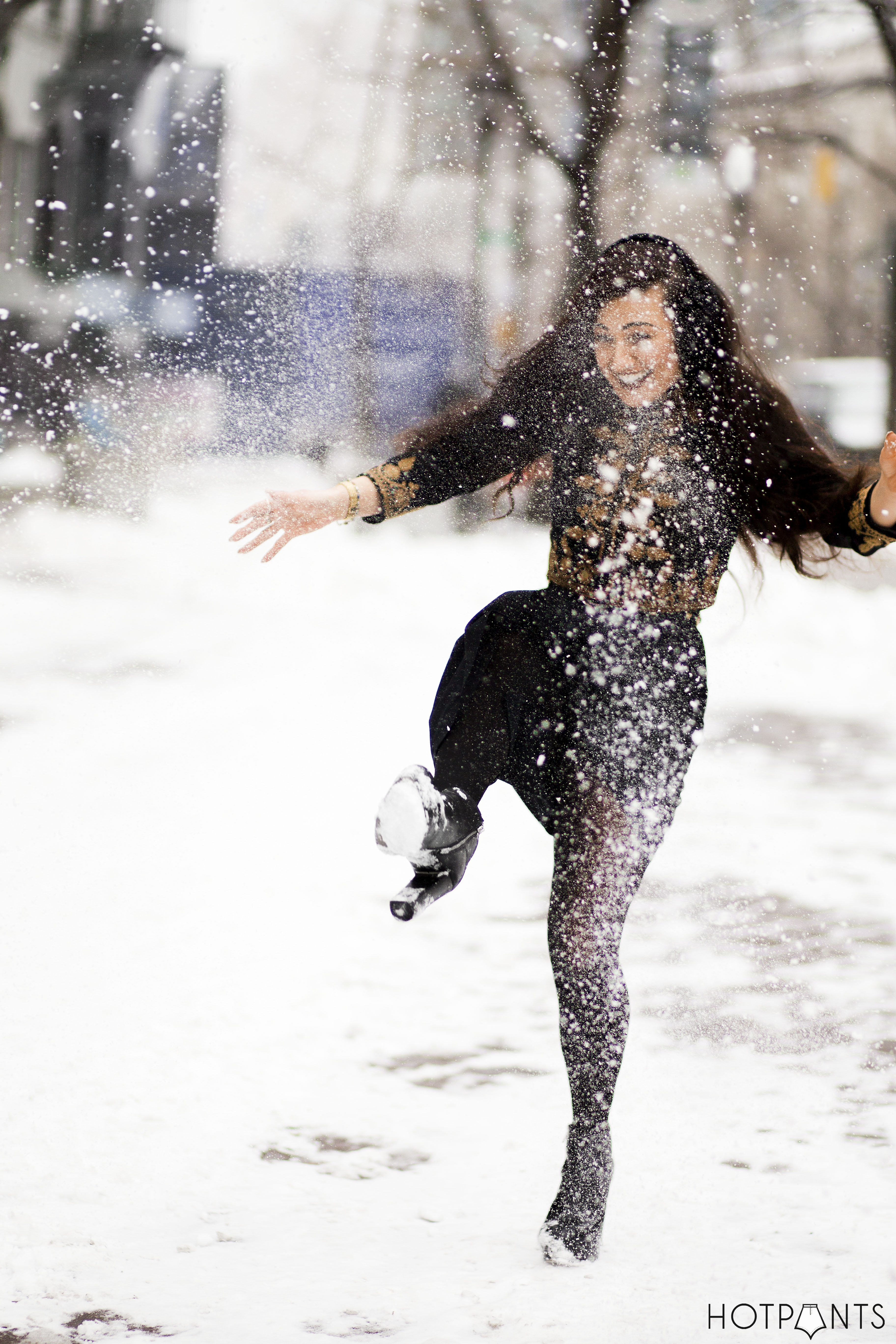 Asymmetrical Dress New York Winter Snow Outfit Dark Lipstick