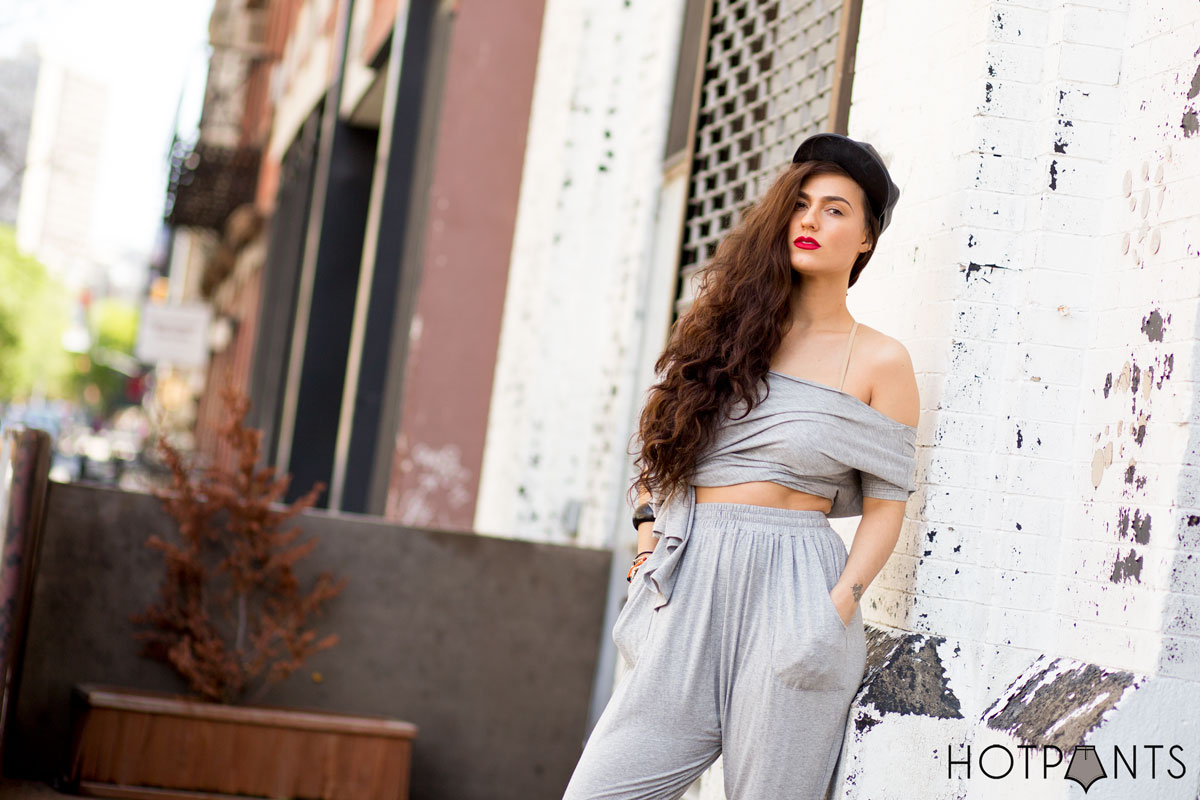 Leather Hat Mac Ruby Woo Crop Top Long Wavy Hair