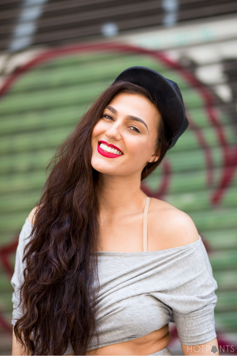 Leather Hat Mac Ruby Woo Crop Top Long Wavy Hair