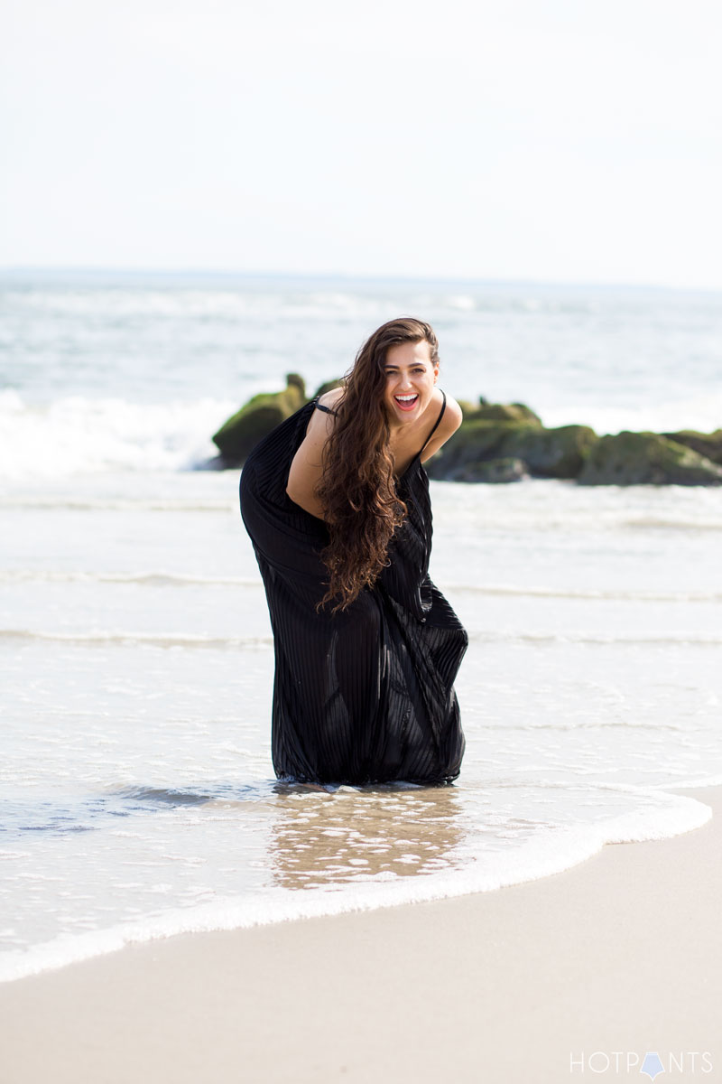 Long Hair Girl Playing At The Beach Ocean