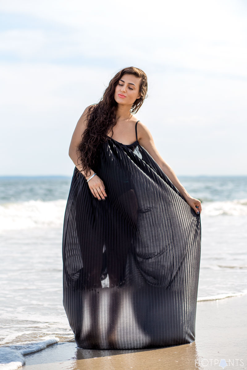 Long Hair Girl Playing At The Beach Ocean