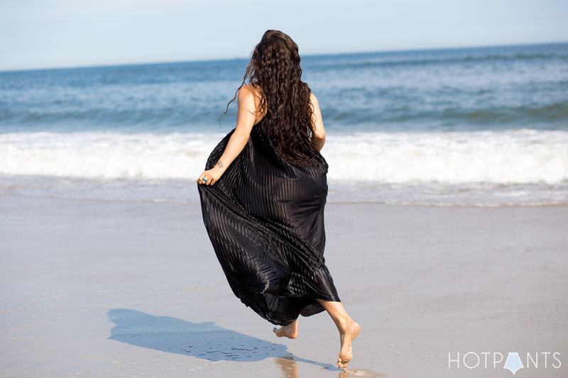 Long Hair Girl Playing At The Beach Ocean
