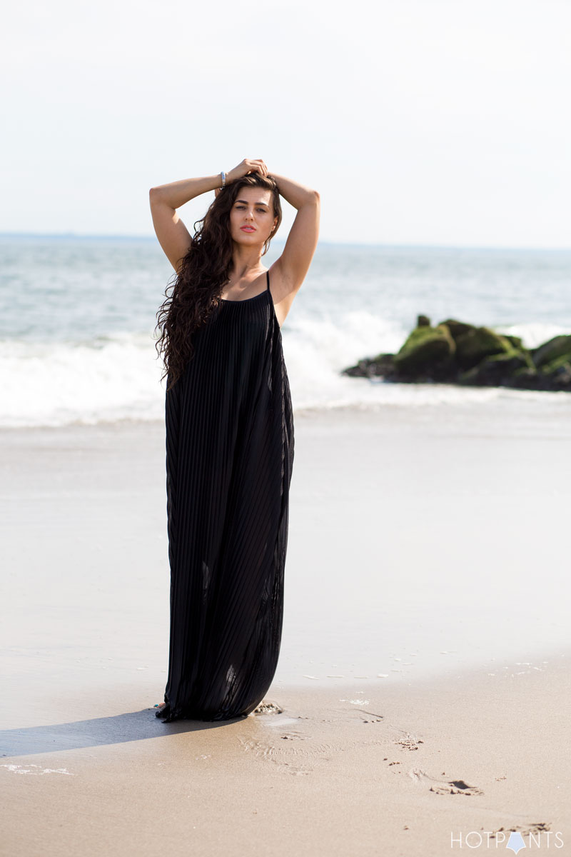 Long Hair Girl Playing At The Beach Ocean