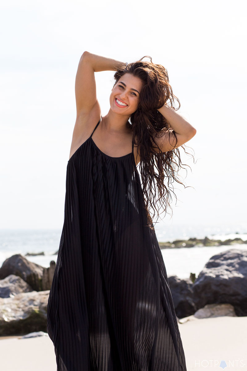 Long Hair Girl Playing At The Beach Ocean