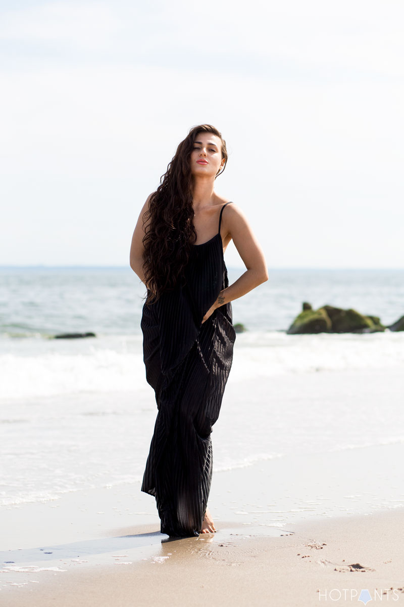 Long Hair Girl Playing At The Beach Ocean