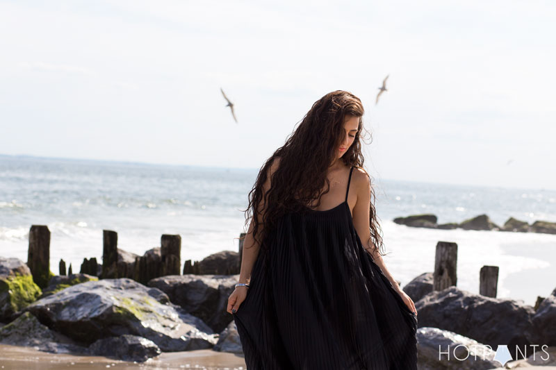 Long Hair Girl Playing At The Beach Ocean