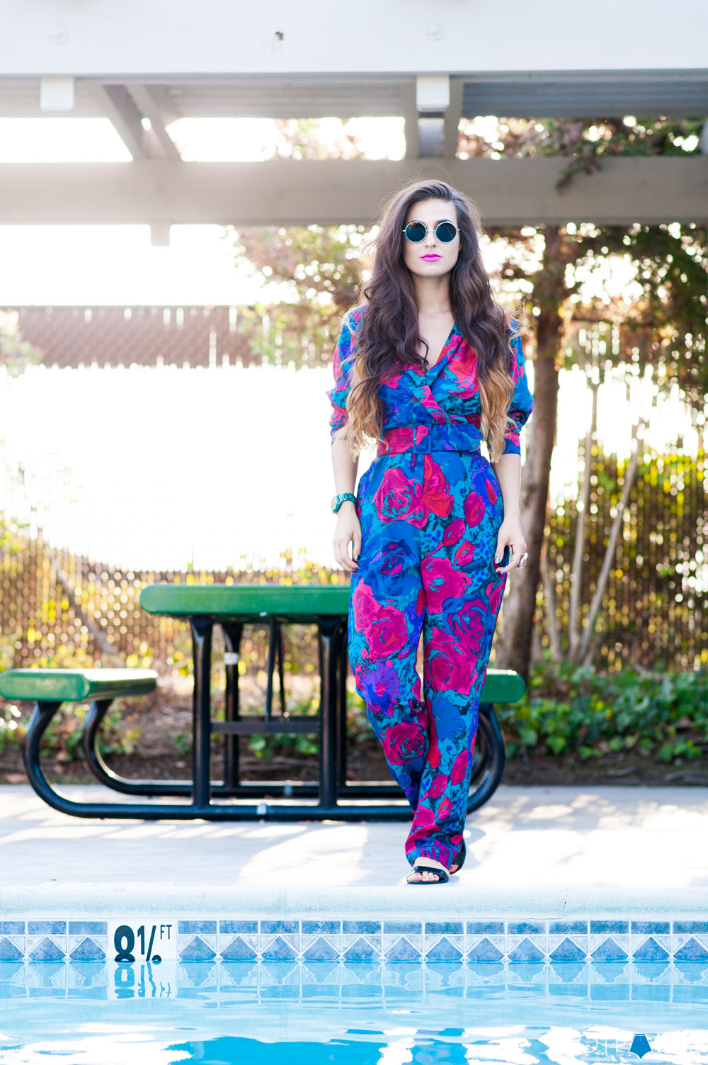 Do The Hotpants Dana Suchow California Girl Pool Pink Lipstick Floral Jumpsuit 20