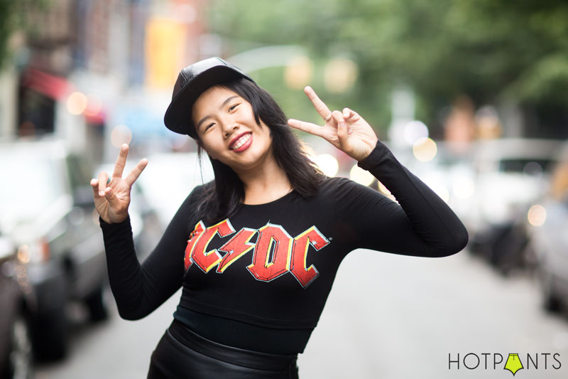 Beautiful Asian Woman Model MAC Lipstick Baseball Hat ACDC Rock Shirt