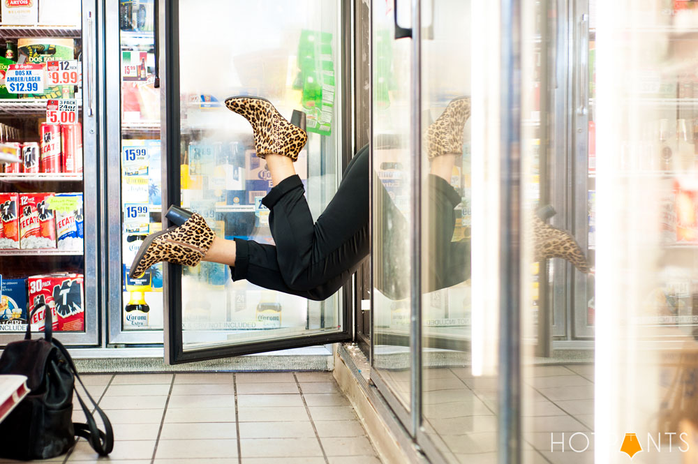 Girl Woman Funny Bodega Liquor Store Red Lipstick Leopard Print Sunglasses