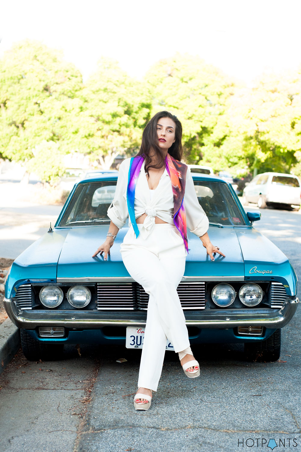 Girl Woman San Jose California Standing With In Front Of Vintage Mercury Cougar