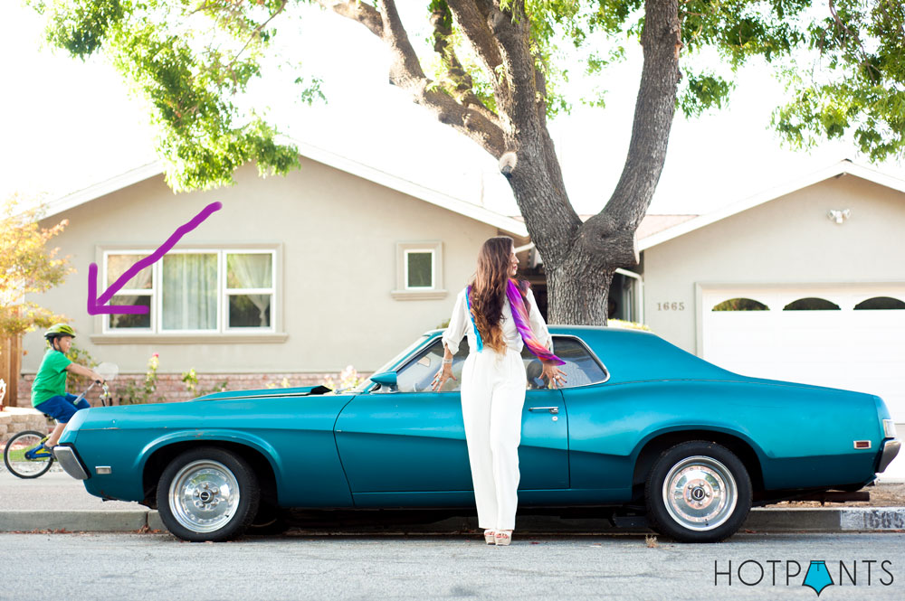 Girl Woman San Jose California Standing With In Front Of Vintage Mercury Cougar