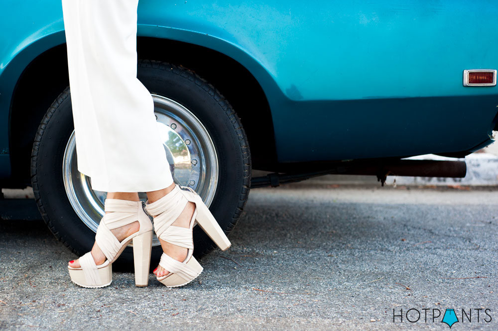 Girl Woman San Jose California Standing With In Front Of Vintage Mercury Cougar