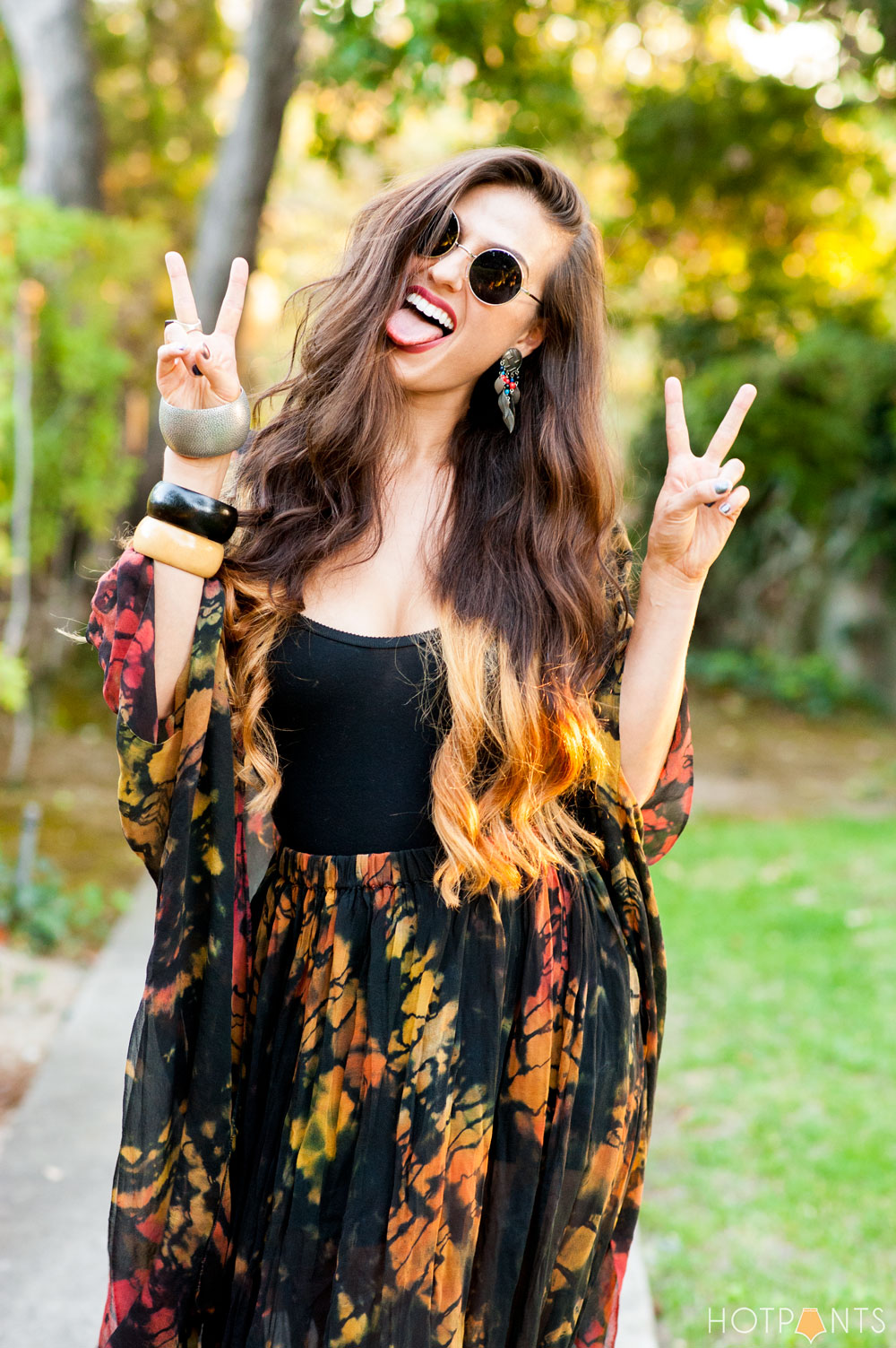 Funny Girl Long Wavy Ombre Bleached Hair John Lennon Round Sunglasses Sheer Clothes Outfit