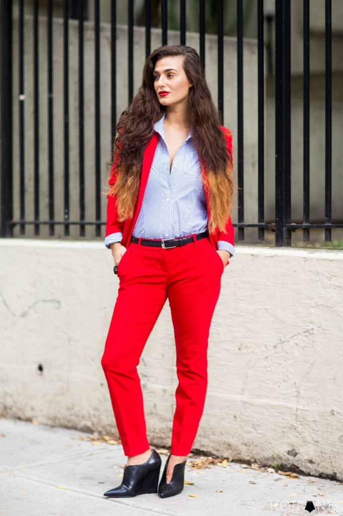 Do The Hotpants Dana Suchow Red Suit Womens Pantsuit Blazer Work Outfit Fashion 29