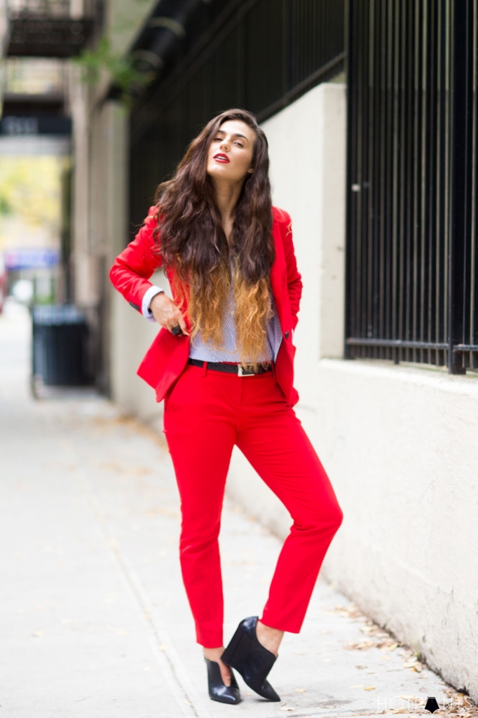 Do The Hotpants Dana Suchow Red Suit Womens Pantsuit Blazer Work Outfit Fashion 4