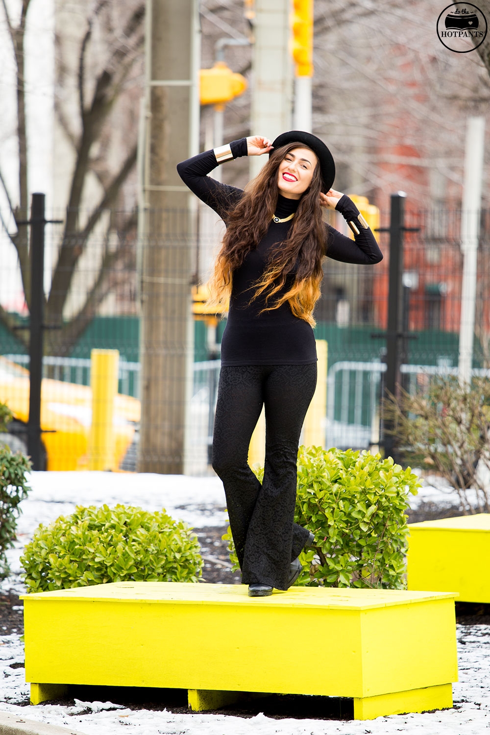 Black Turtleneck Bodycon Bowler Hat Red Lipstick MAC Ruby Woo