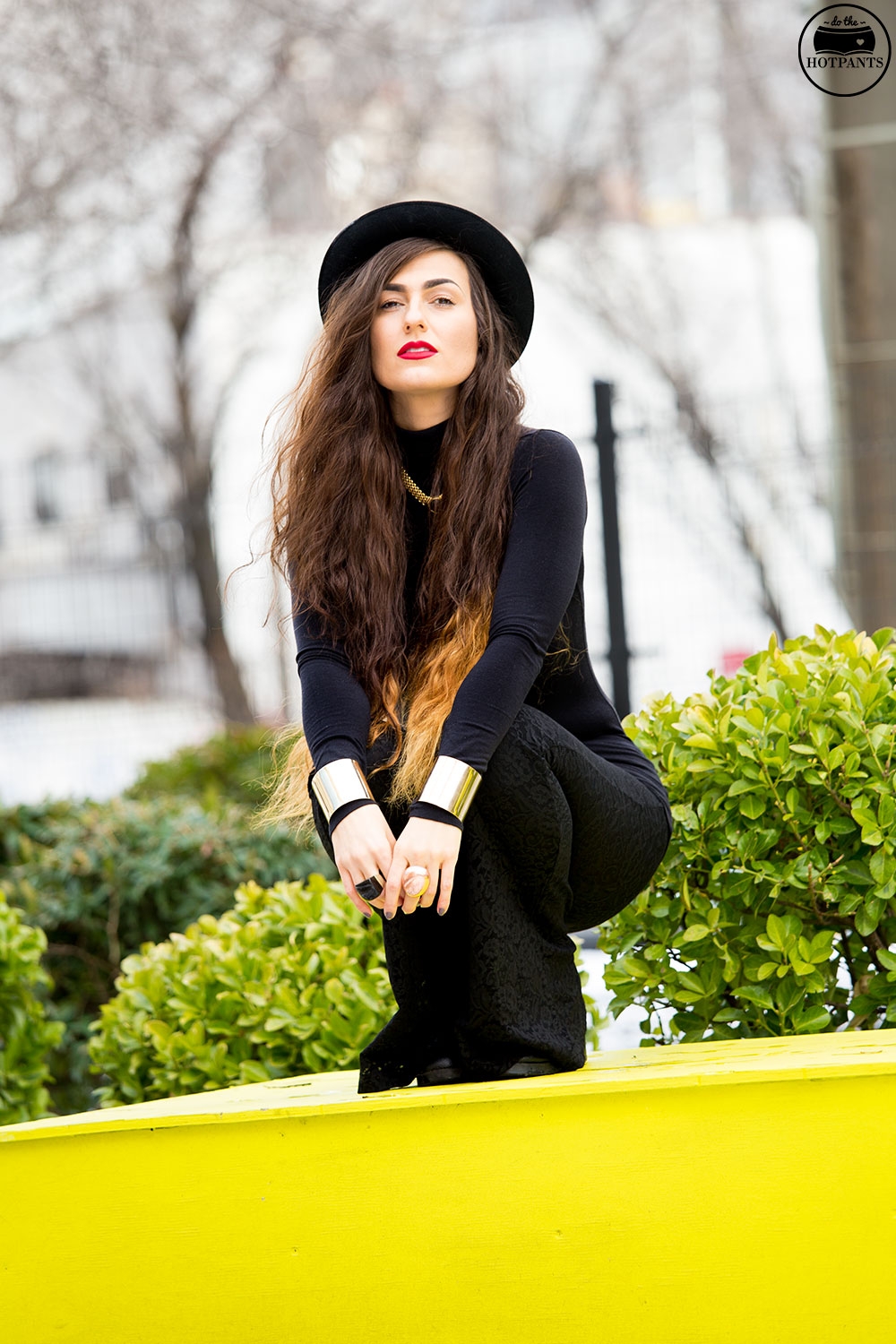 Black Turtleneck Bodycon Bowler Hat Red Lipstick MAC Ruby Woo