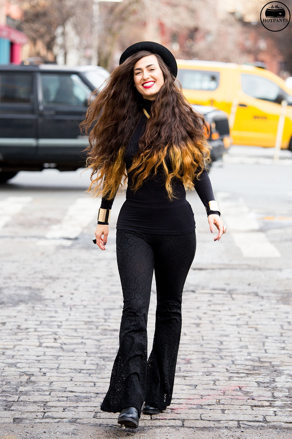 Black Turtleneck Bodycon Bowler Hat Red Lipstick MAC Ruby Woo