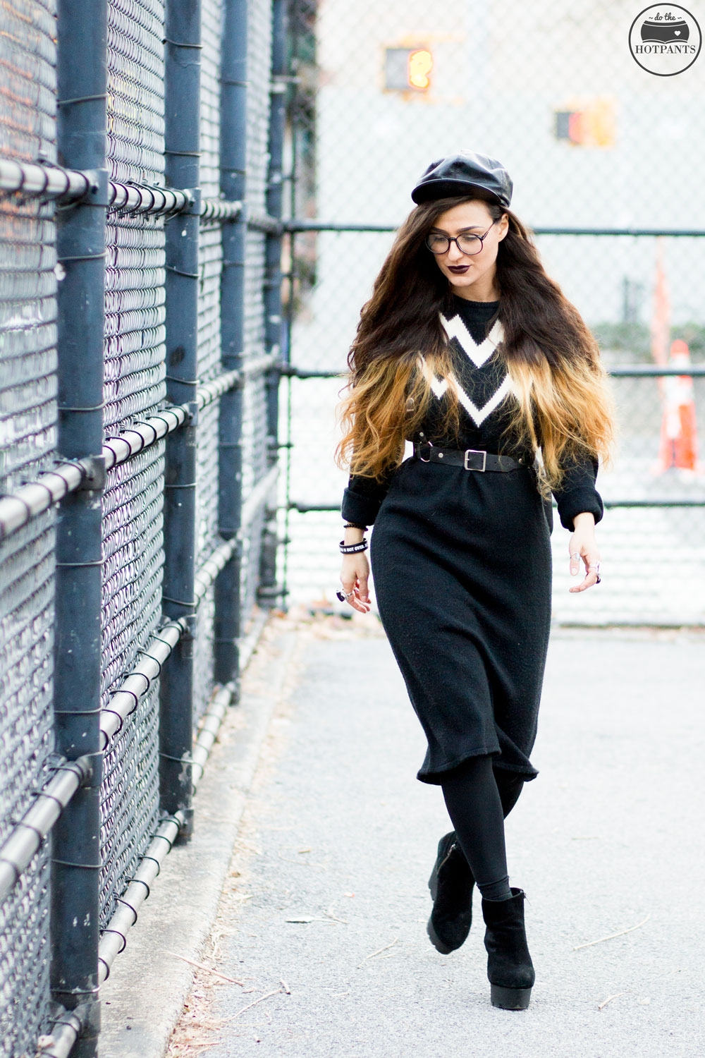 Long Hair Blogger Curvy Woman Ombre Hair New York Winter Goth Fashion