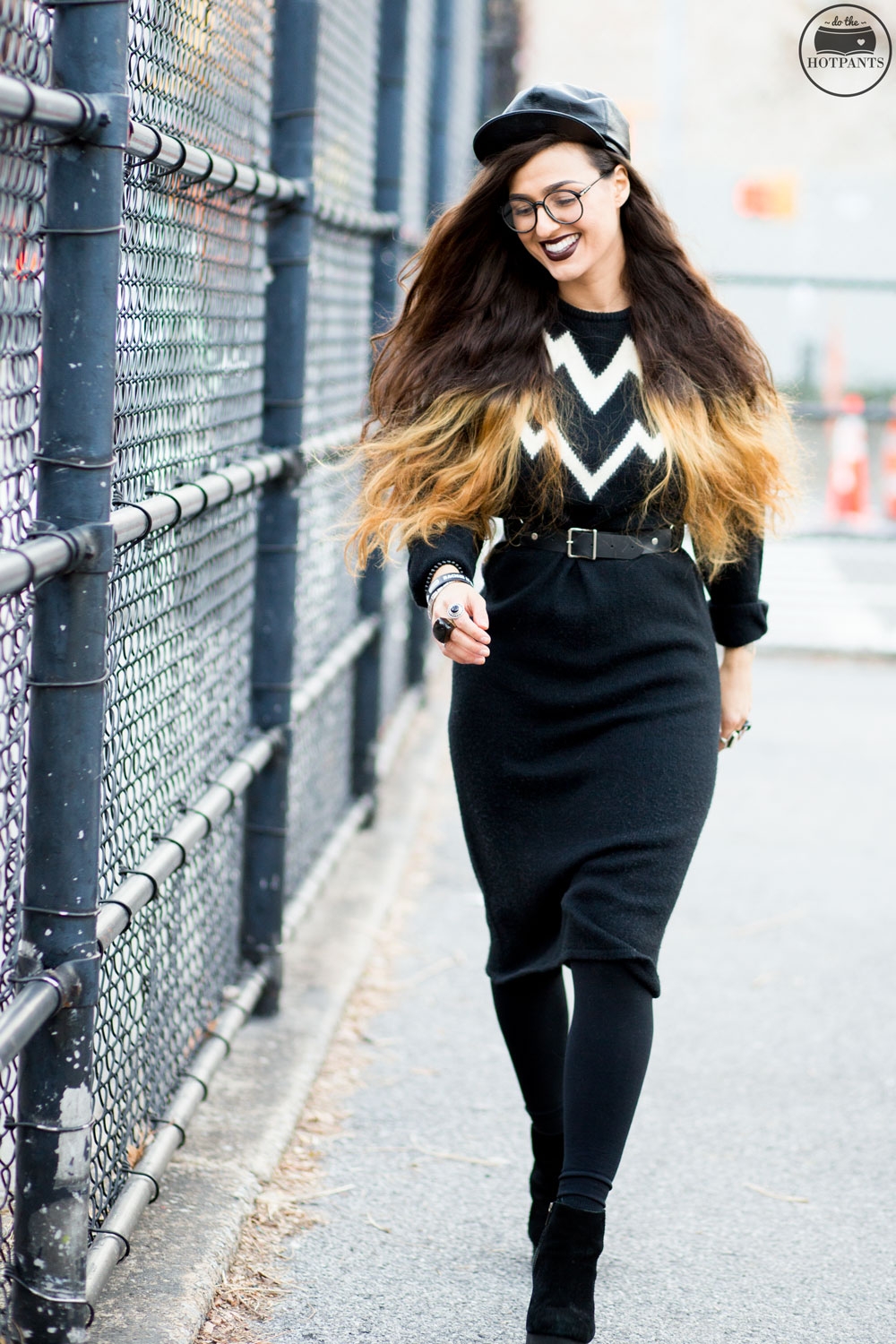 Long Hair Blogger Curvy Woman Ombre Hair New York Winter Goth Fashion