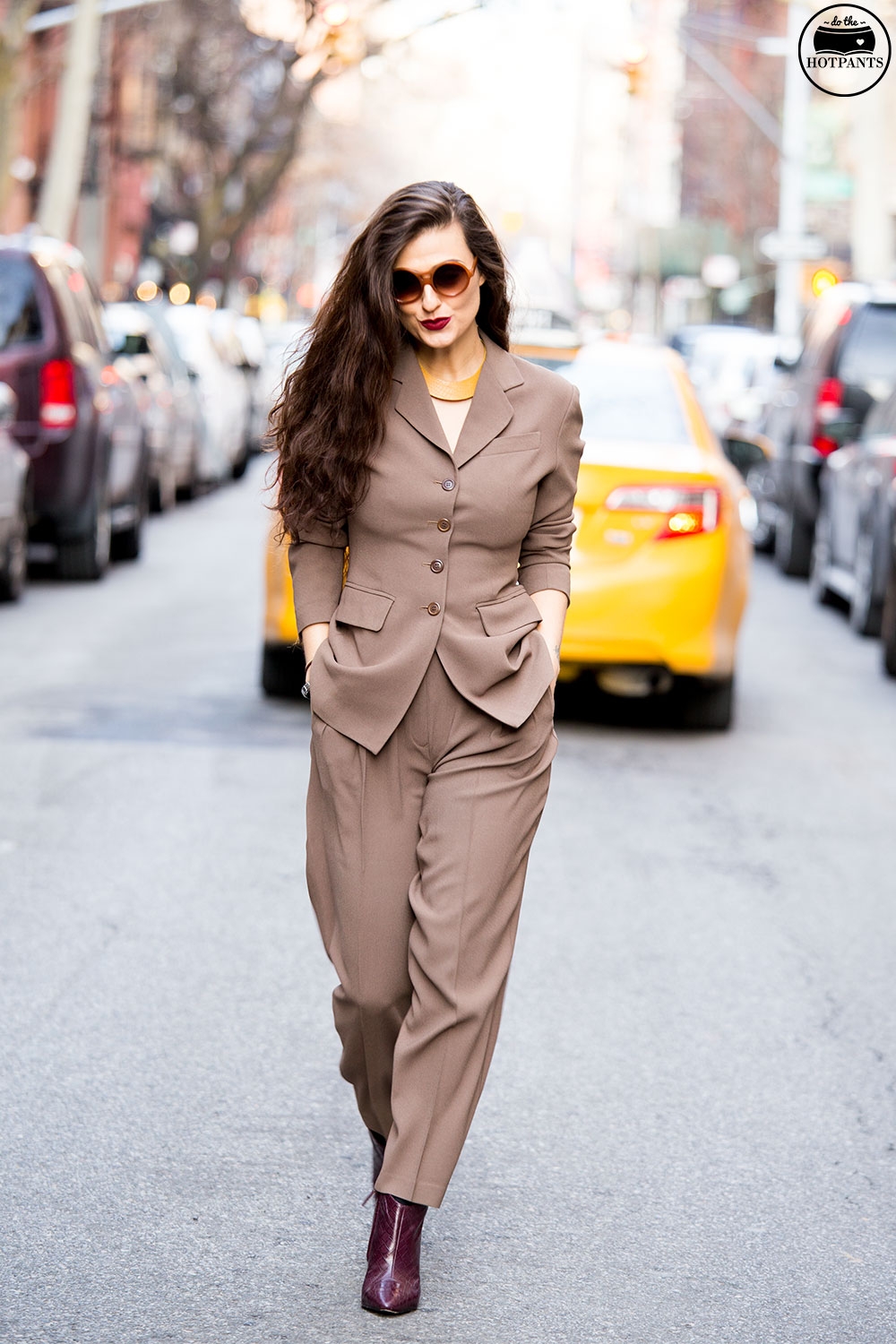 Brown Neutral Taupe Two Piece Suit 80's fashion streetstyle