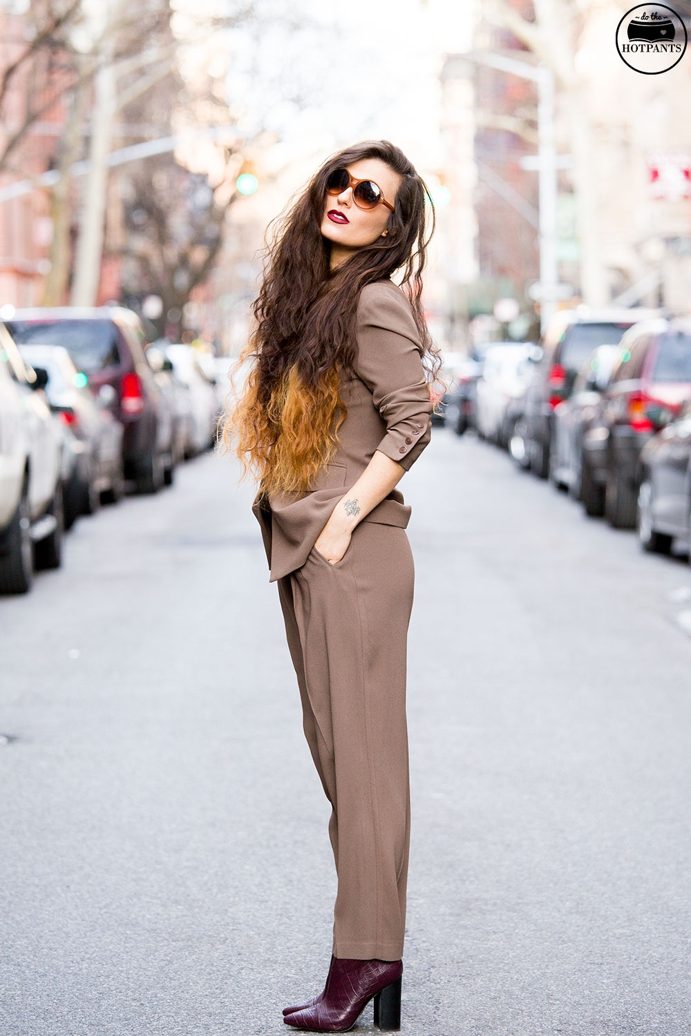 Brown Neutral Taupe Two Piece Suit 80's fashion streetstyle