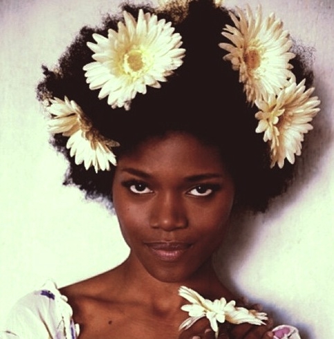 Woman Black Afro Natural Hair Flower Crown Beautiful Woman of Color