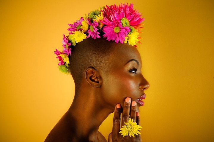 Woman Black Afro Natural Hair Flower Crown Beautiful Woman of Color